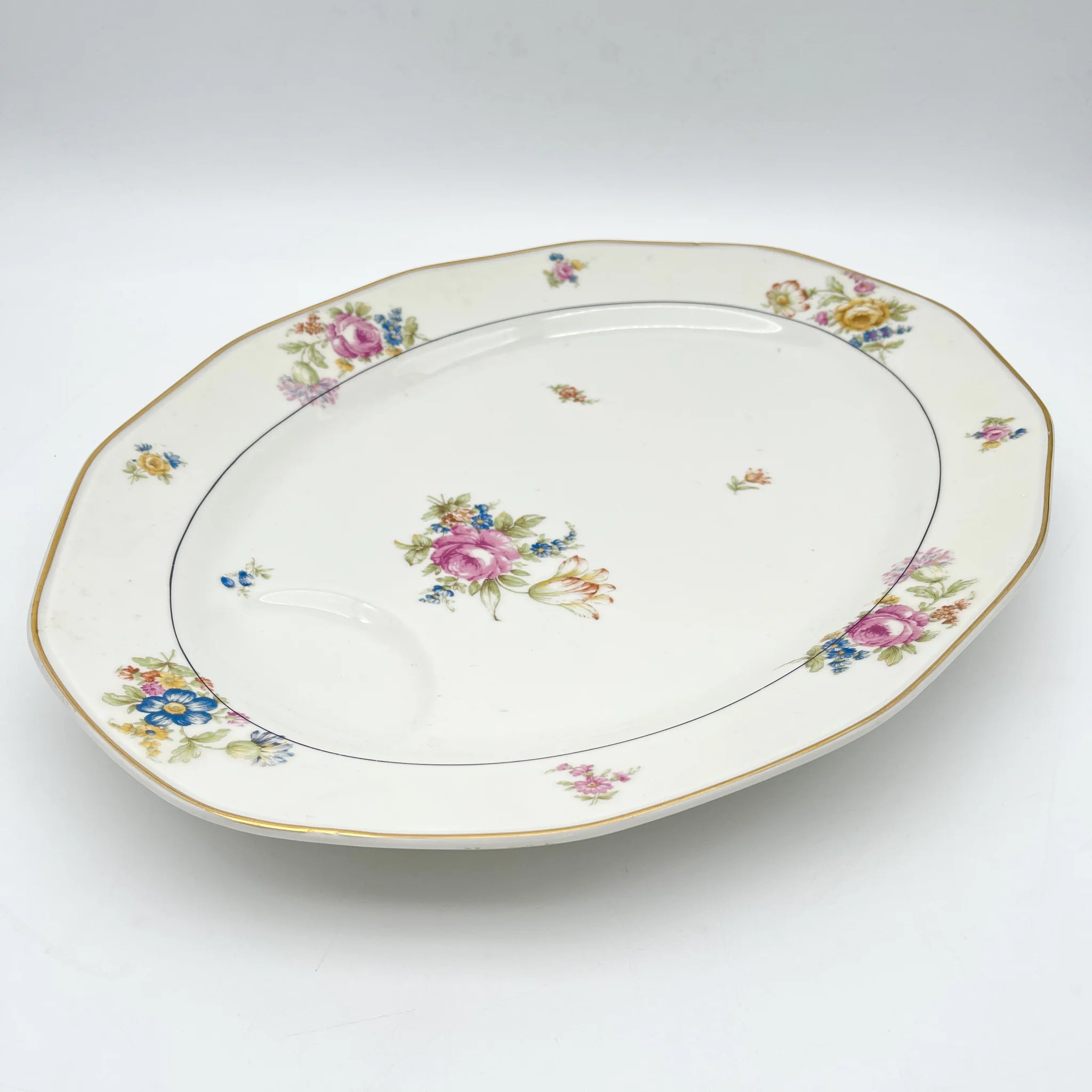 【古董】椭圆形盘子/ Theodore Haviland / Nosegay /估计20c早中期/瓷器/法国/花束,金彩