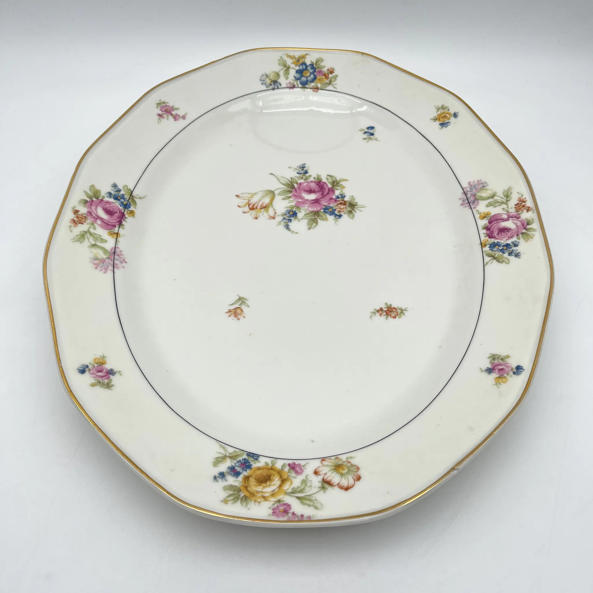 【古董】椭圆形盘子/ Theodore Haviland / Nosegay /估计20c早中期/瓷器/法国/花束,金彩