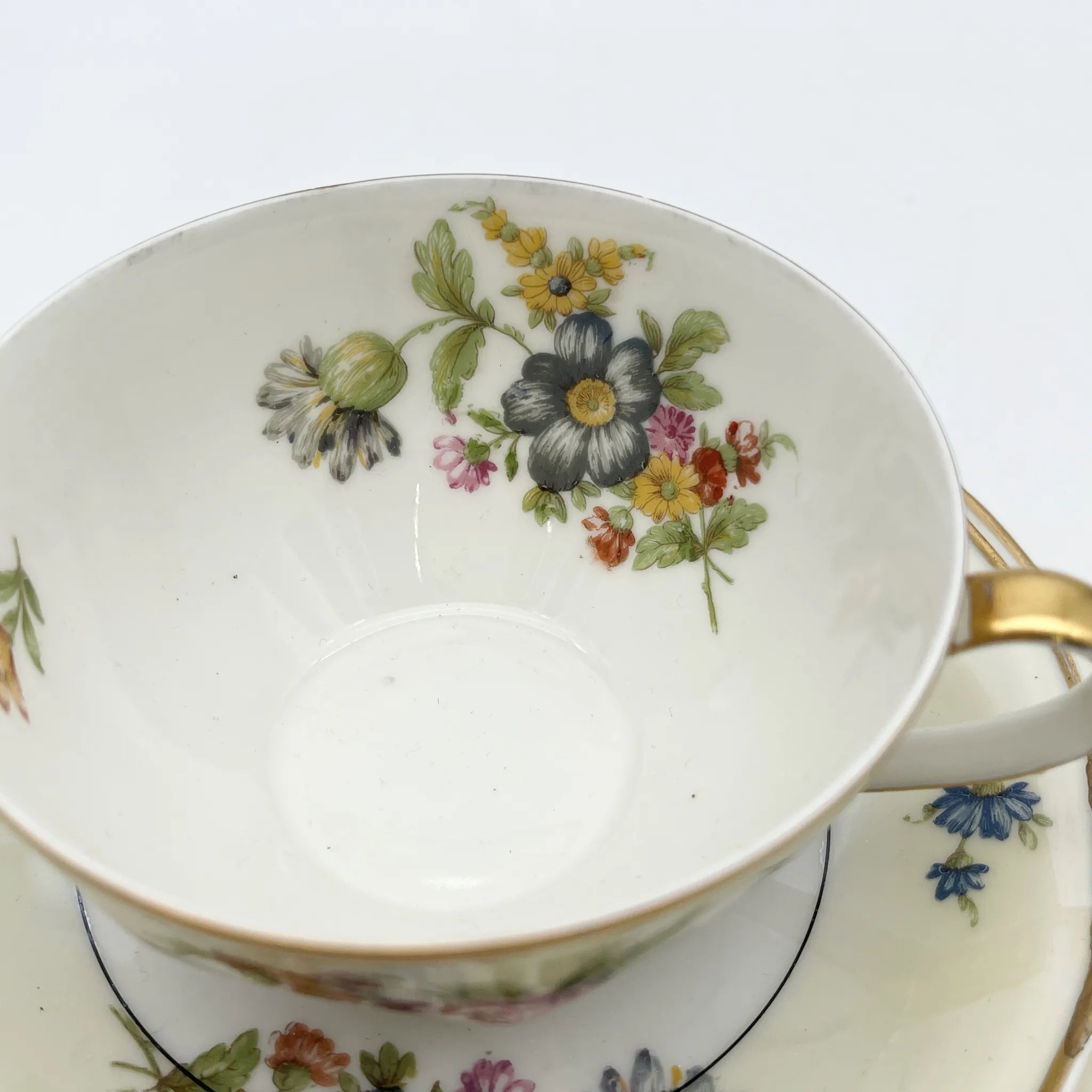 【古董】三重奏+茶杯/ Theodore Haviland / Nosegay /估计20c早中期/瓷器/法国/花束,金彩