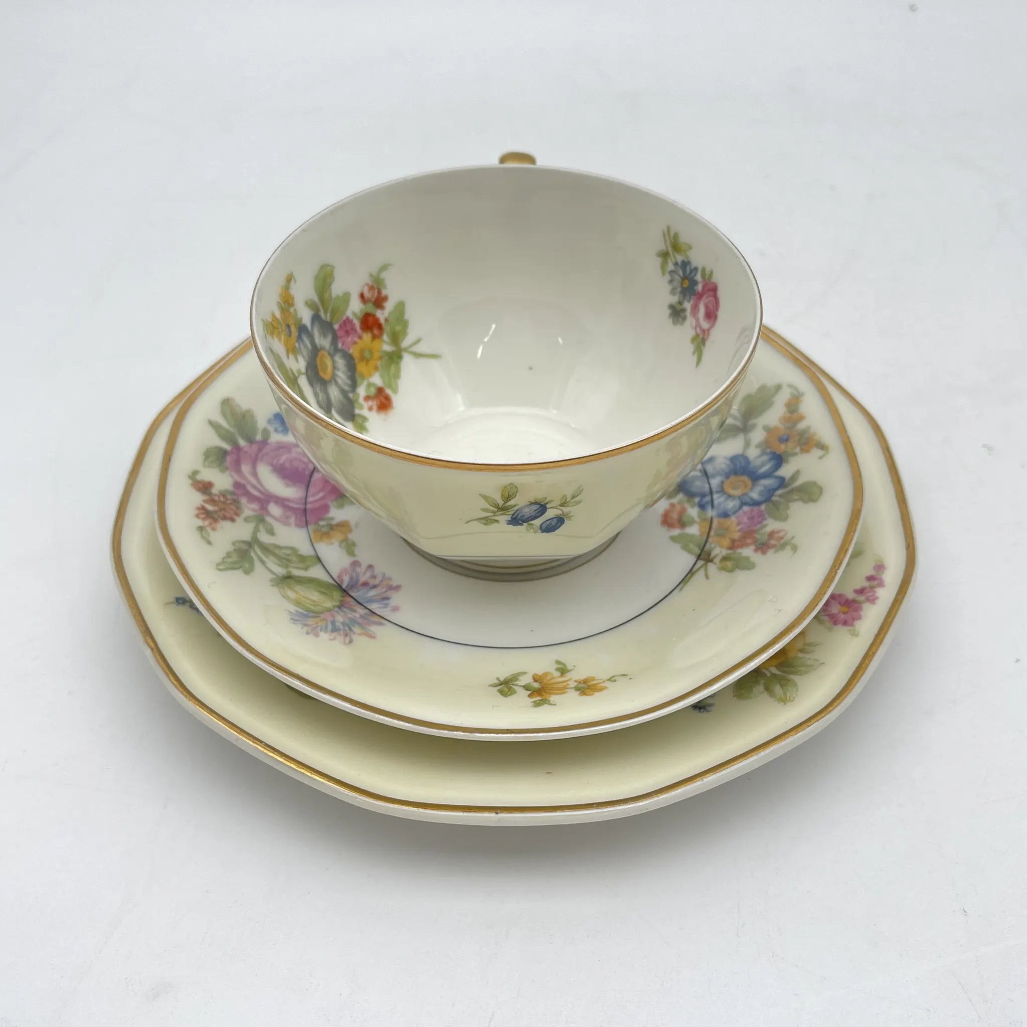 【古董】三重奏+茶杯/ Theodore Haviland / Nosegay /估计20c早中期/瓷器/法国/花束,金彩
