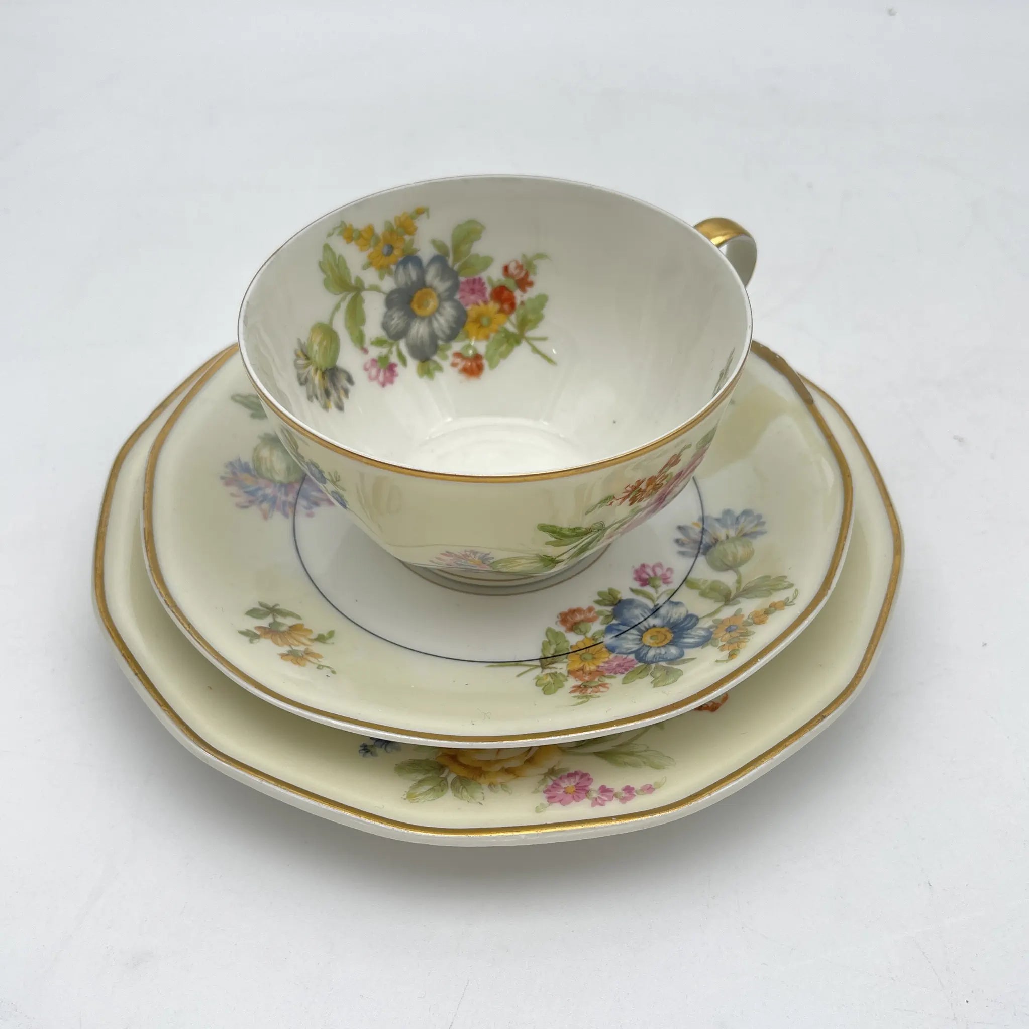 【古董】三重奏+茶杯/ Theodore Haviland / Nosegay /估计20c早中期/瓷器/法国/花束,金彩