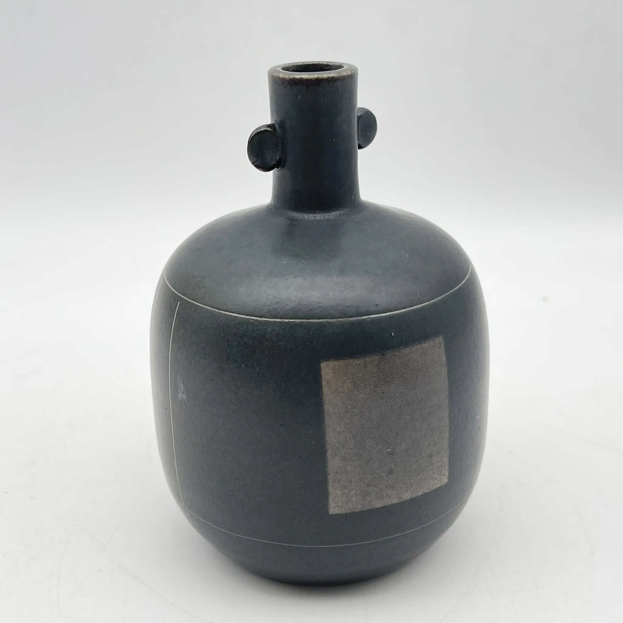 【再利用】花入(一朵插)/推测20c后期/陶器/日本/墨施釉,箱付