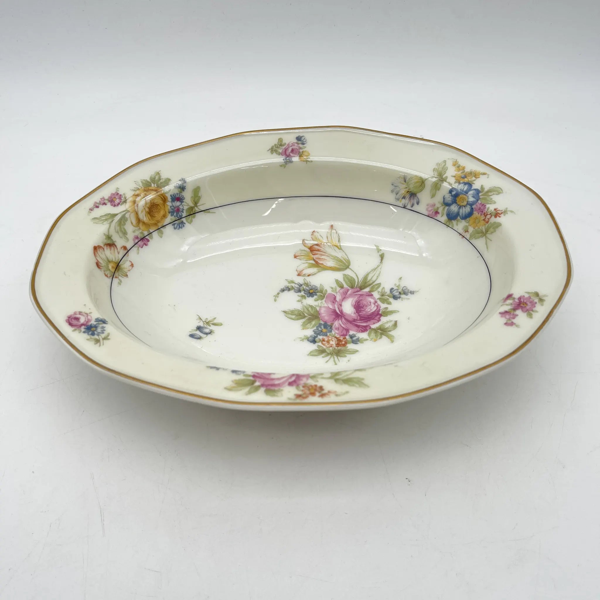 【古董】椭圆形蔬菜碗/ Theodore Haviland / Nosegay /估计20c早中期/瓷器/法国/花束,金彩