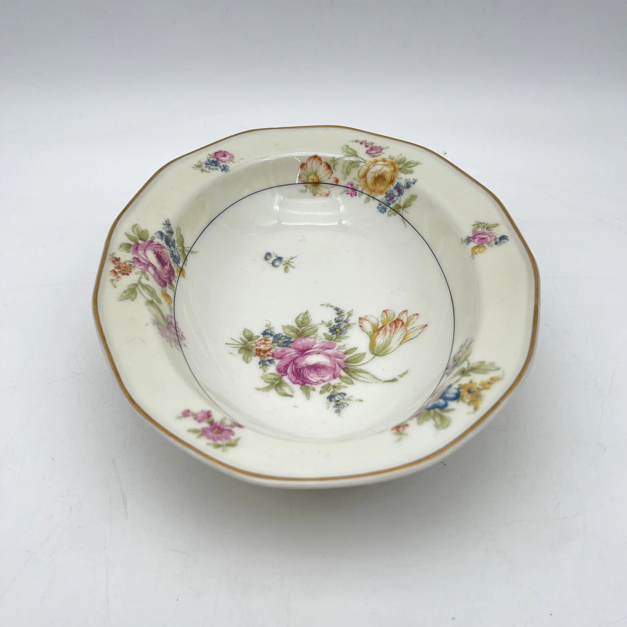 【古董】椭圆形蔬菜碗/ Theodore Haviland / Nosegay /估计20c早中期/瓷器/法国/花束,金彩