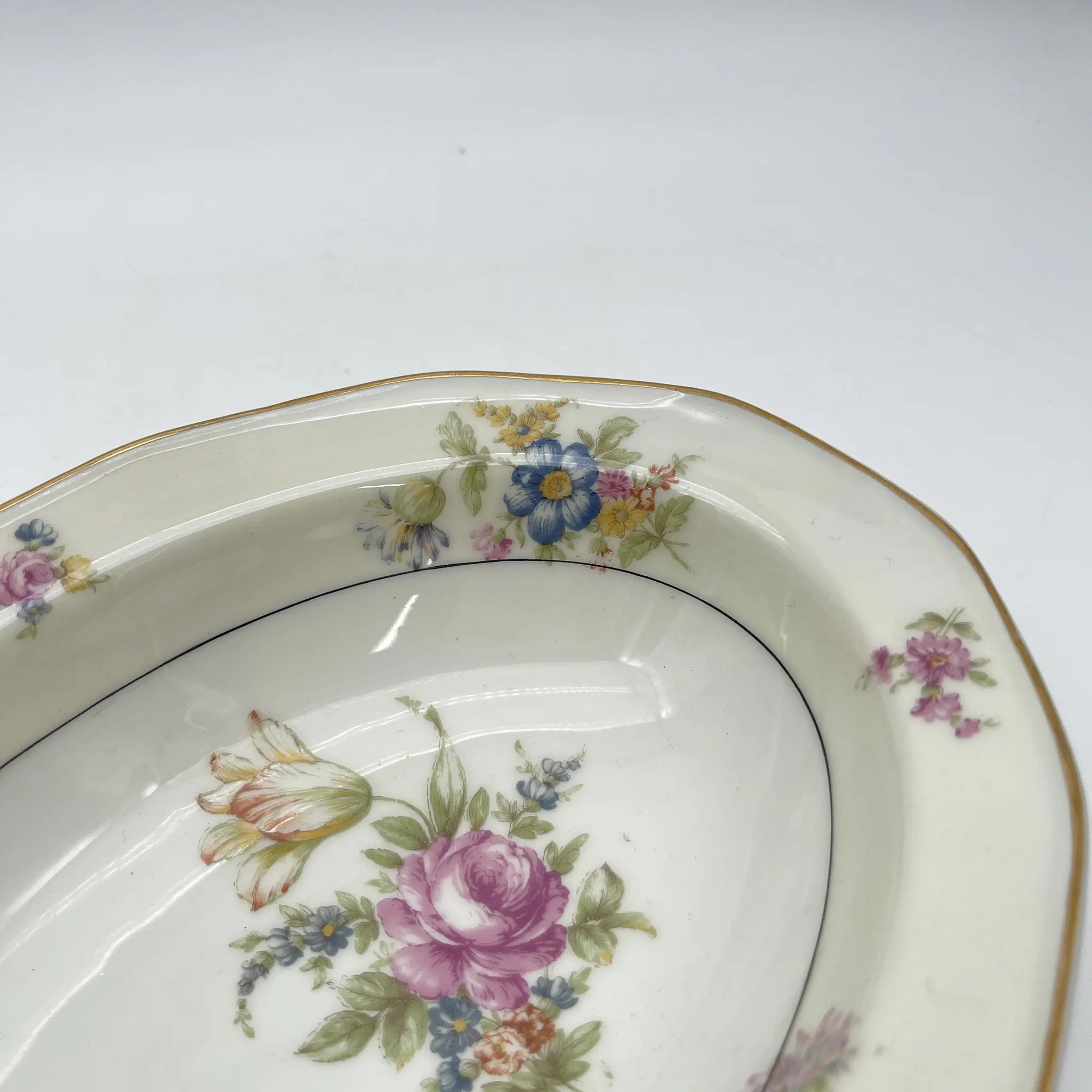 【古董】椭圆形蔬菜碗/ Theodore Haviland / Nosegay /估计20c早中期/瓷器/法国/花束,金彩