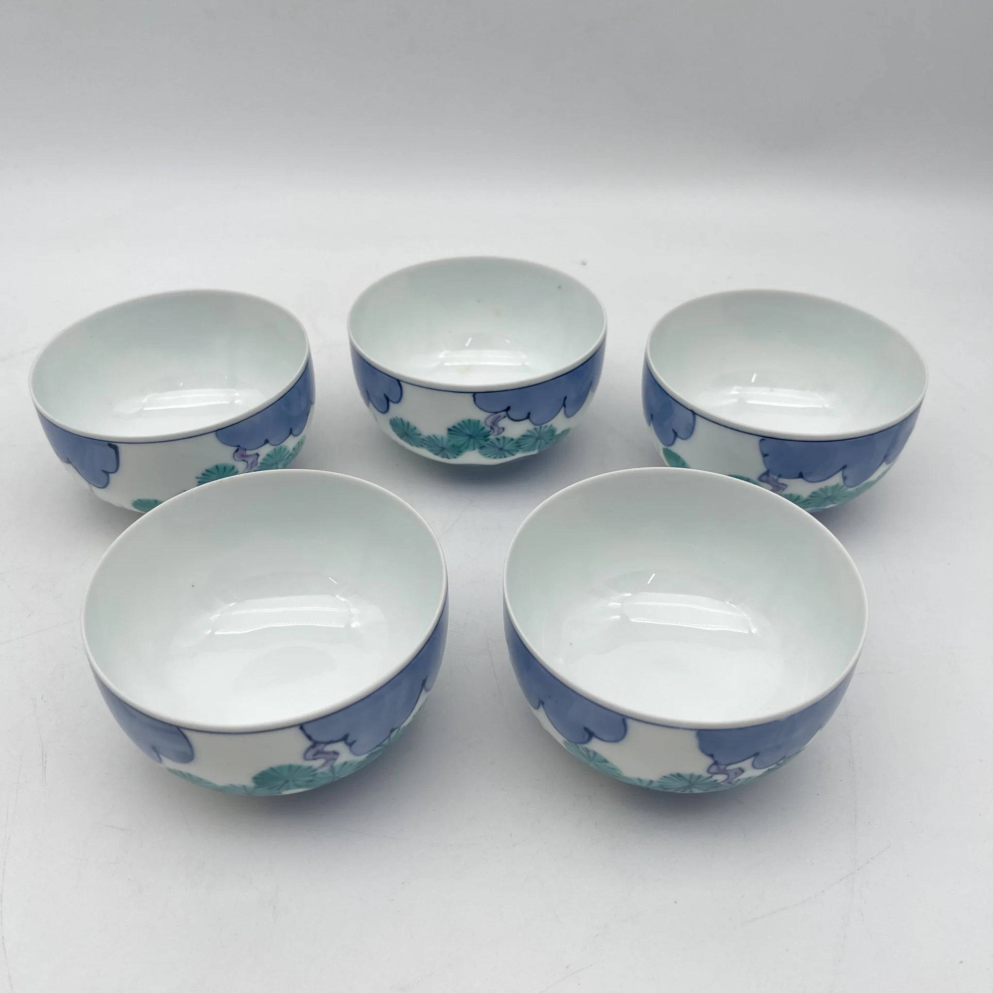 【再利用】茶碗5p /永峰/有田烧/估计2000左右/瓷器/日本/松竹梅,带箱