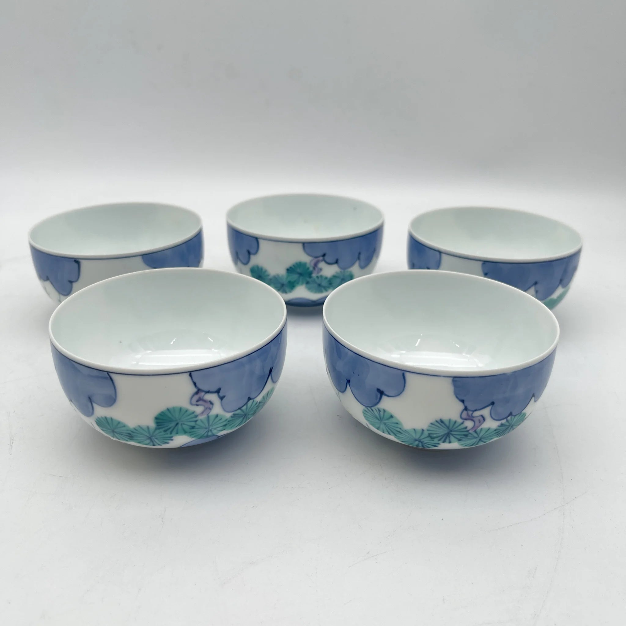 【再利用】茶碗5p /永峰/有田烧/估计2000左右/瓷器/日本/松竹梅,带箱
