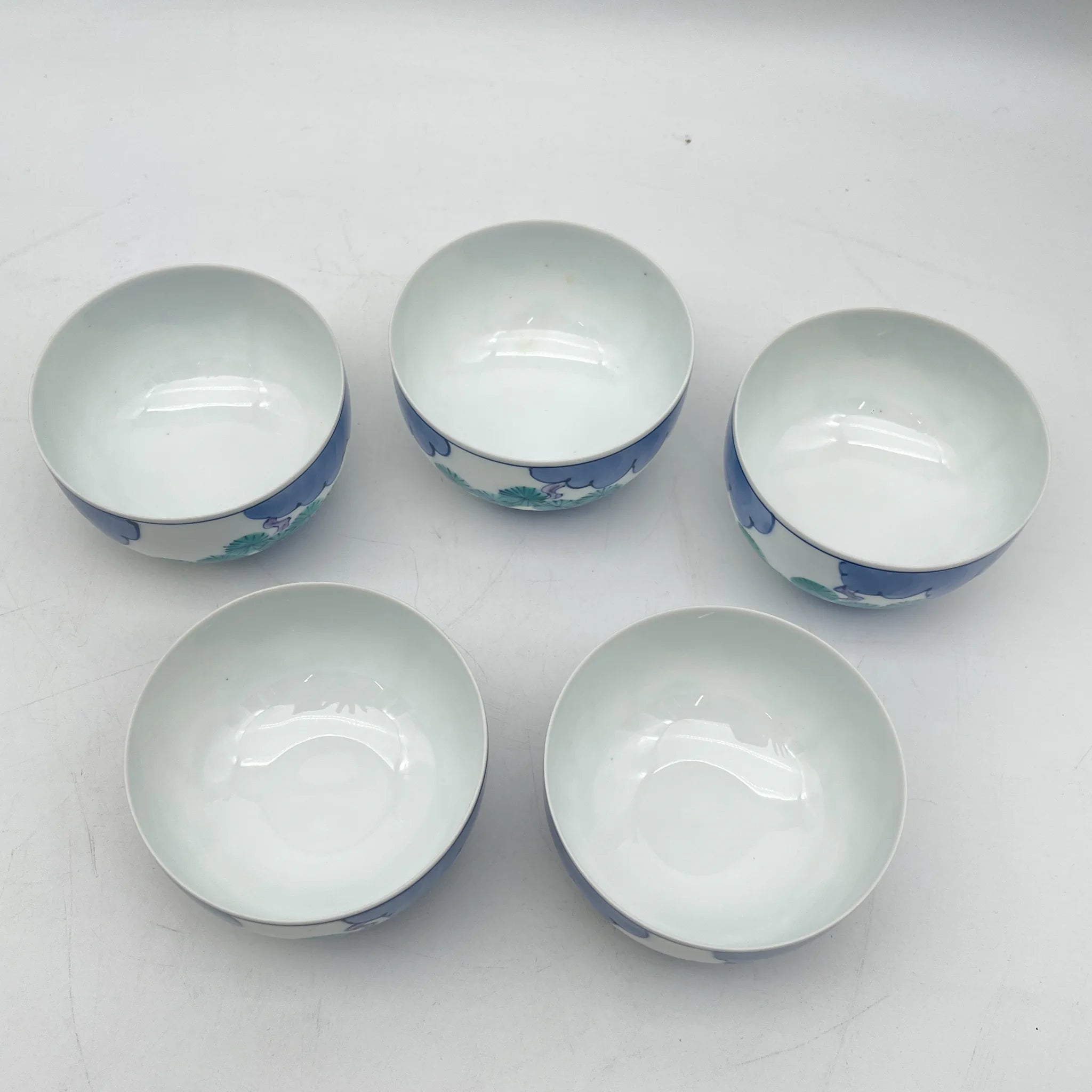 【再利用】茶碗5p /永峰/有田烧/估计2000左右/瓷器/日本/松竹梅,带箱