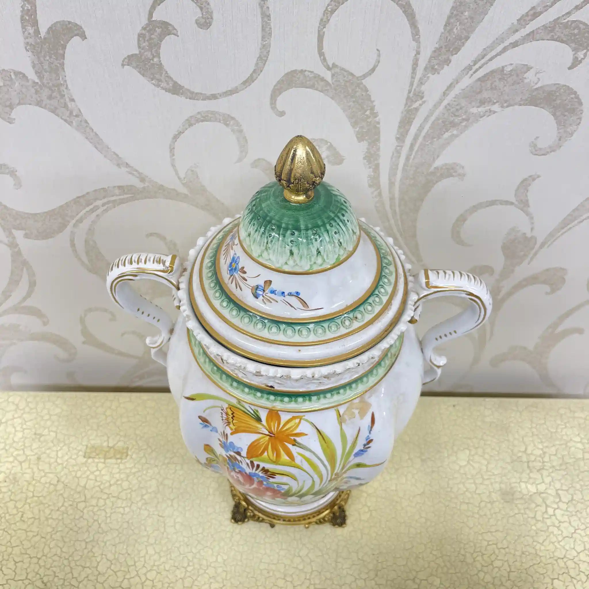 【复古】装饰壶/马略卡陶瓷/估计20c中后期/陶器/意大利/手绘,带盖