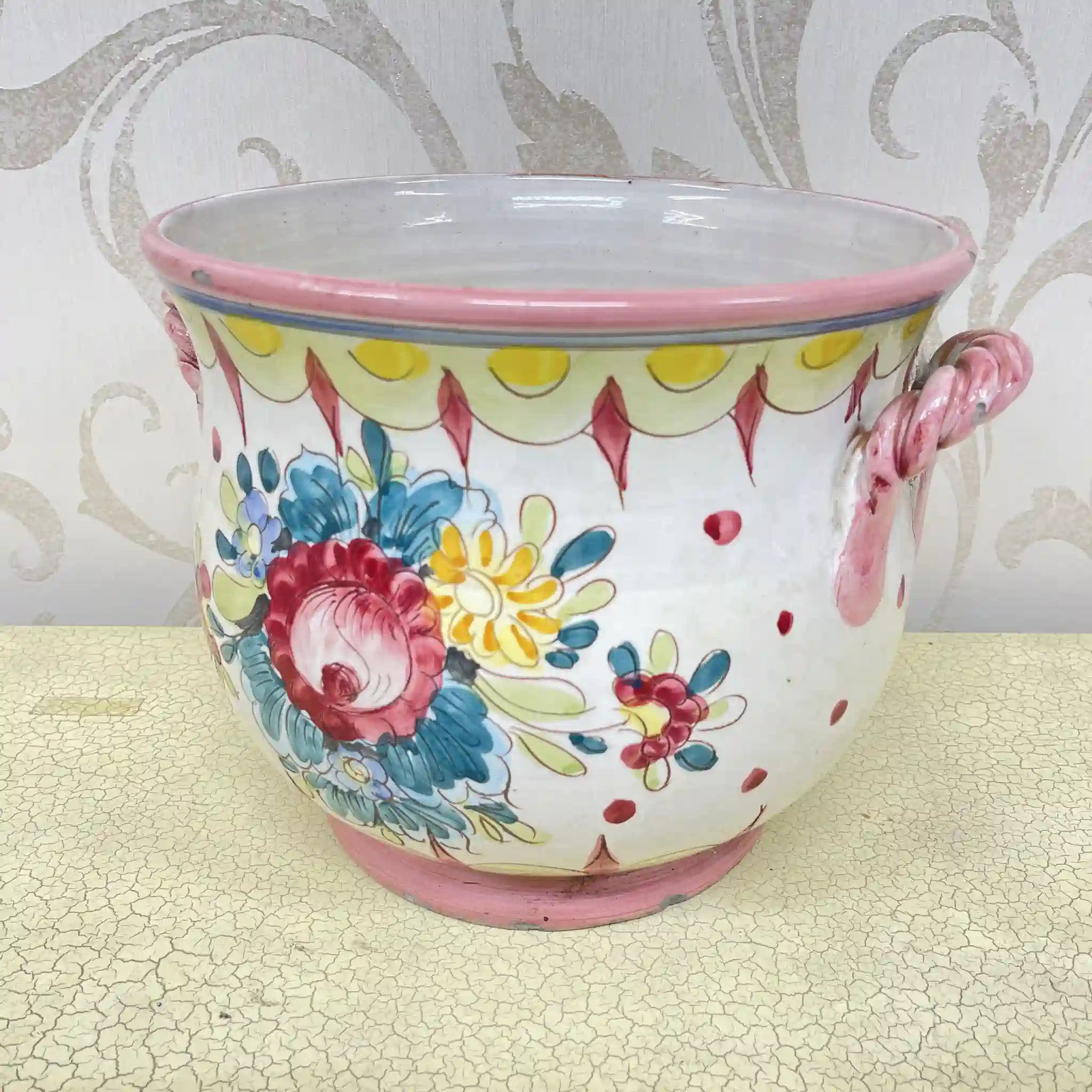 【复古】花基(花瓶)/马略卡陶瓷/估计20c中后期/陶器/意大利/手绘