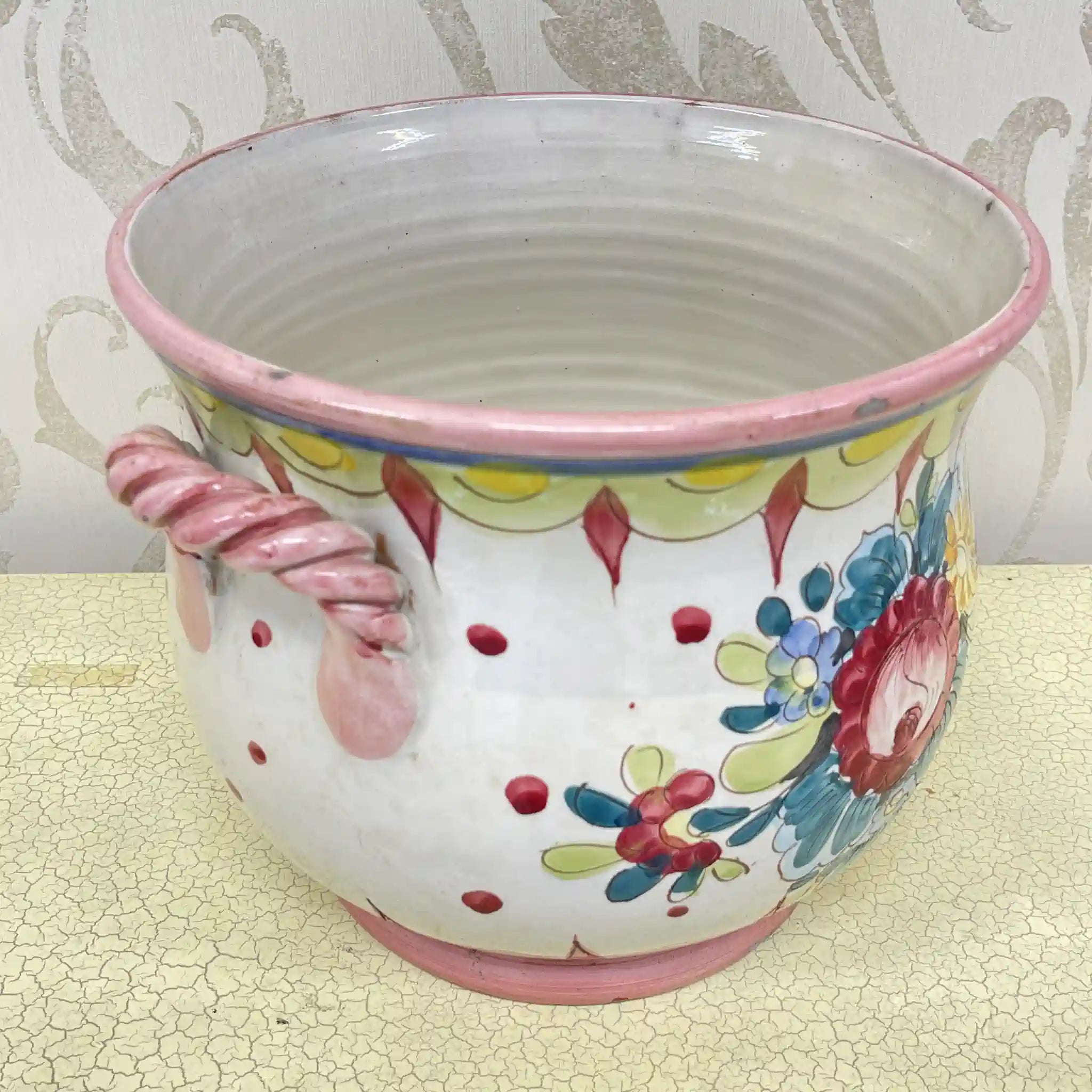 【复古】花基(花瓶)/马略卡陶瓷/估计20c中后期/陶器/意大利/手绘
