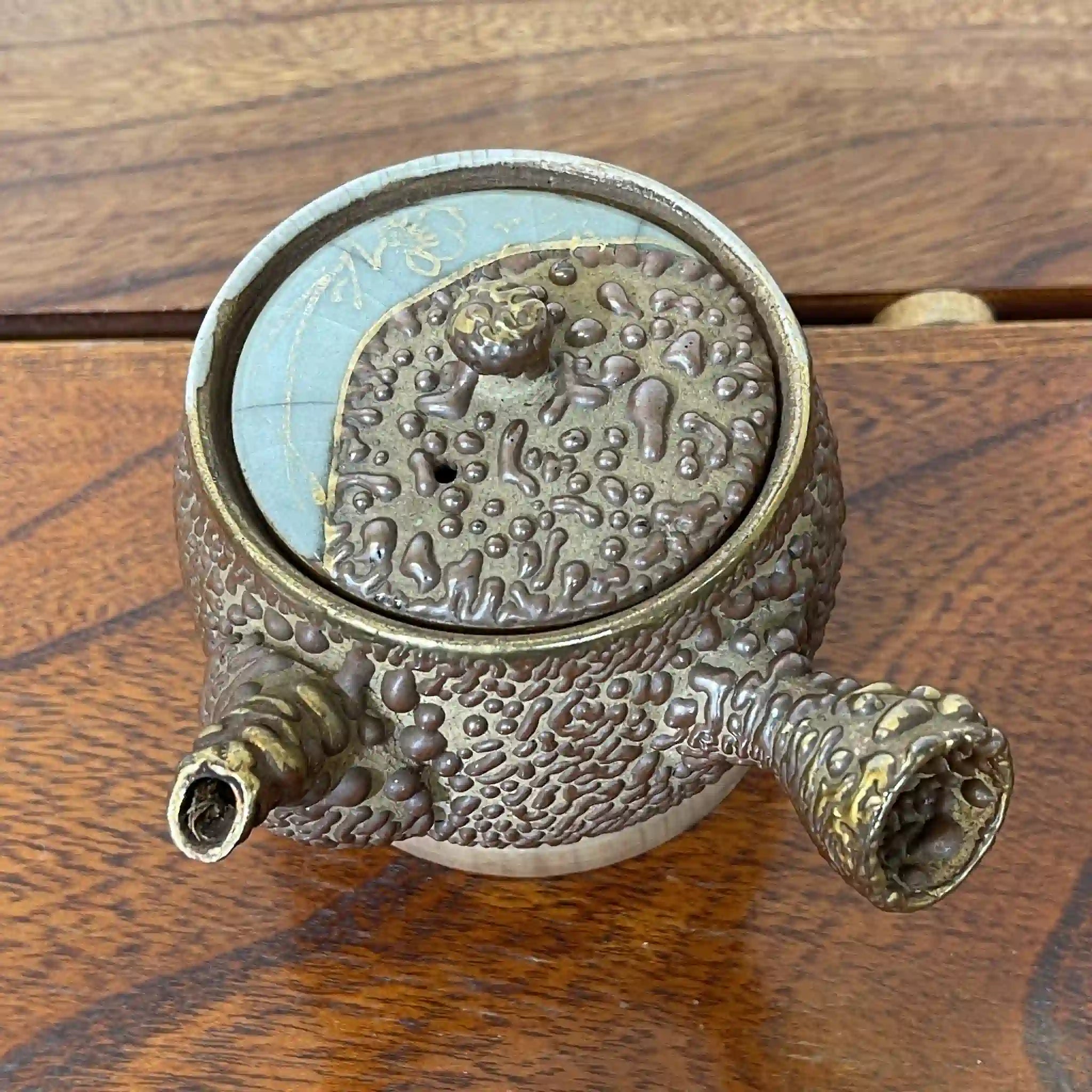 【复古】茶具套装(茶柜,茶壶,茶杯5p,茶托5p,茶杓)/大堀相马烧/推测1960-80s /陶器/日本/跑驹