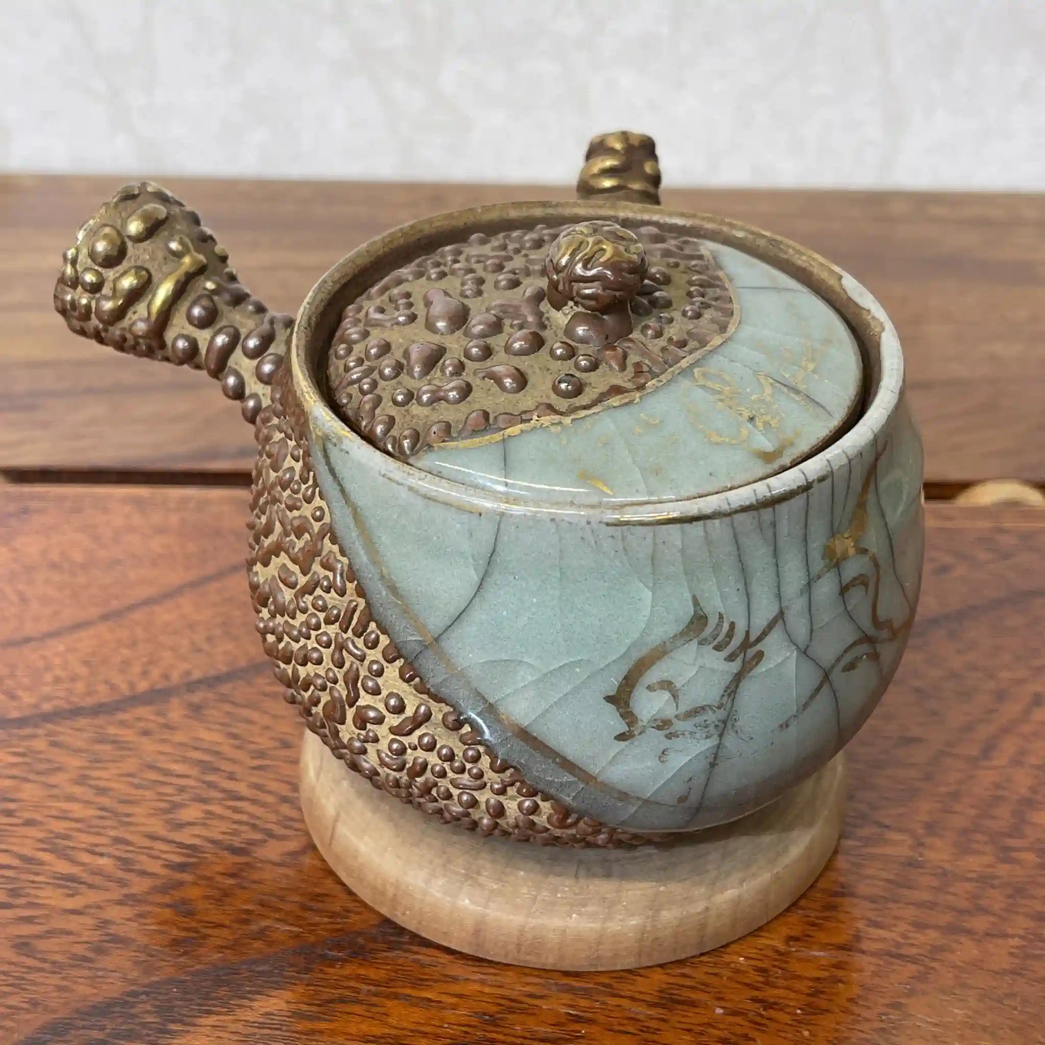 【复古】茶具套装(茶柜,茶壶,茶杯5p,茶托5p,茶杓)/大堀相马烧/推测1960-80s /陶器/日本/跑驹