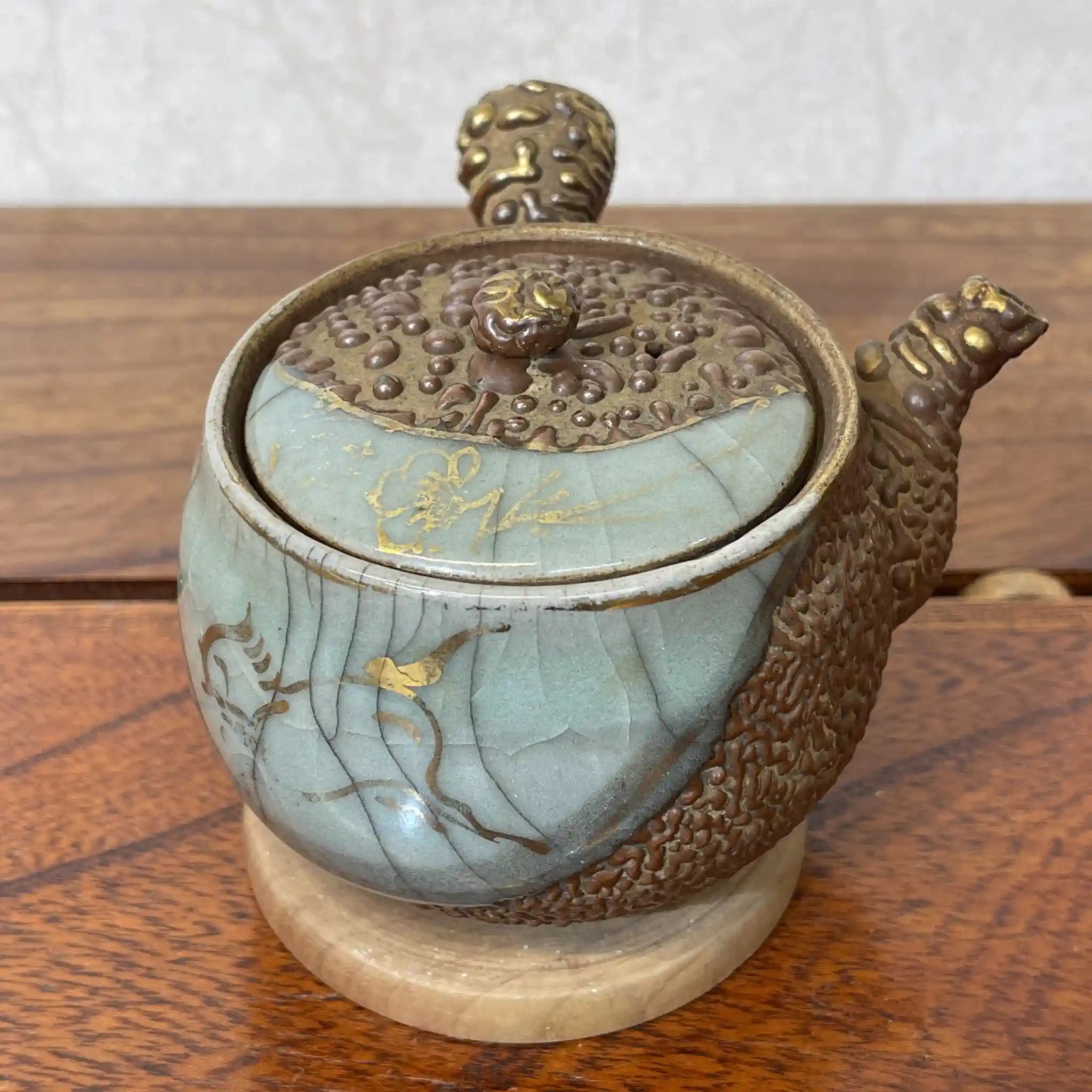 【复古】茶具套装(茶柜,茶壶,茶杯5p,茶托5p,茶杓)/大堀相马烧/推测1960-80s /陶器/日本/跑驹