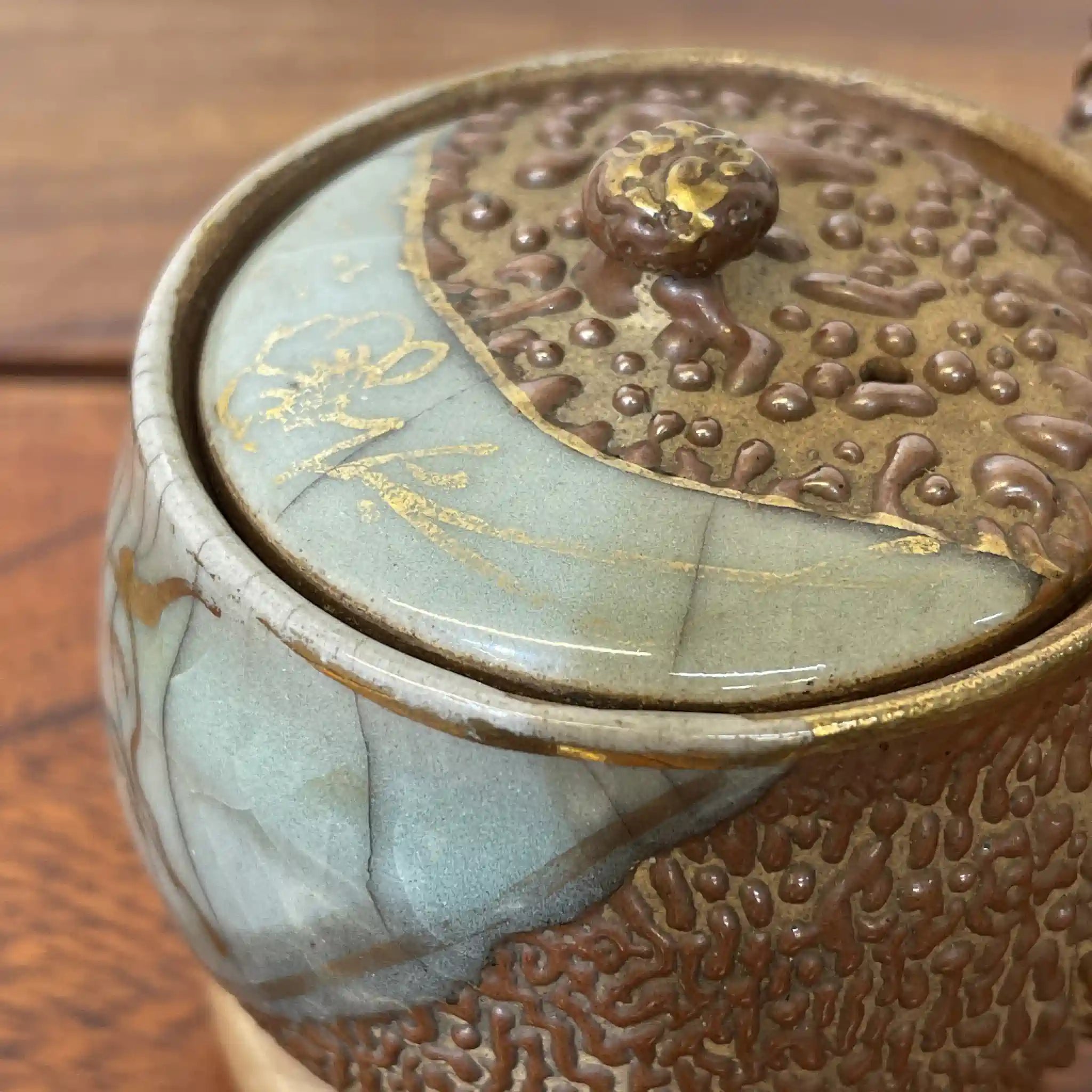 【复古】茶具套装(茶柜,茶壶,茶杯5p,茶托5p,茶杓)/大堀相马烧/推测1960-80s /陶器/日本/跑驹