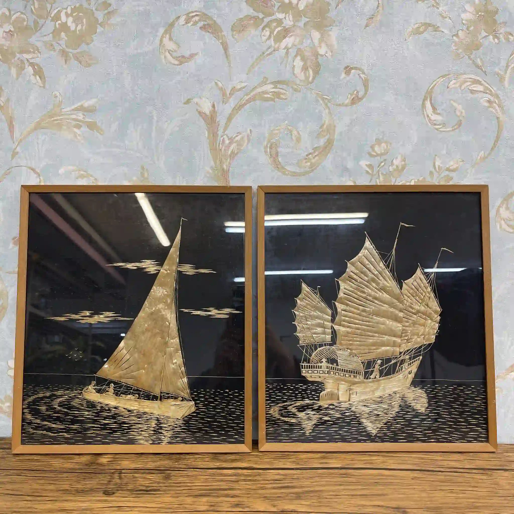 【アート/装飾品】 絵画 わら細工帆船 2P / イギリス直輸入