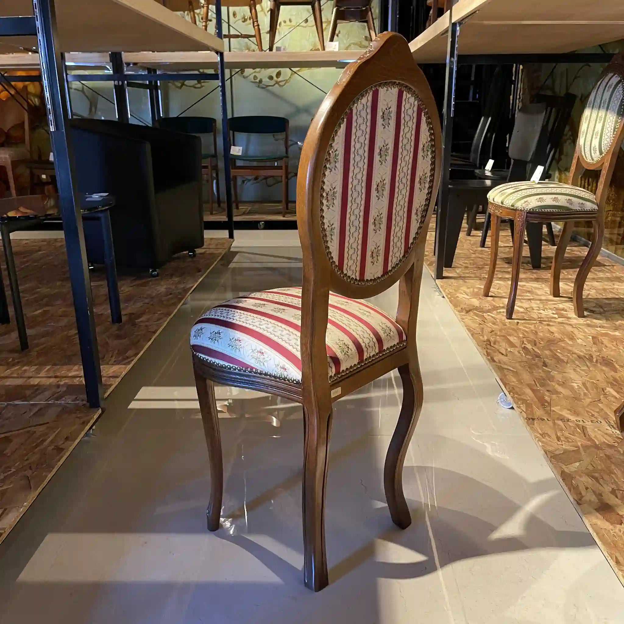 Antique Dining Chair / Rococo Style (Louis XV Style) / Cabriole Legs, Rocaille Relief, Jacquard Seat