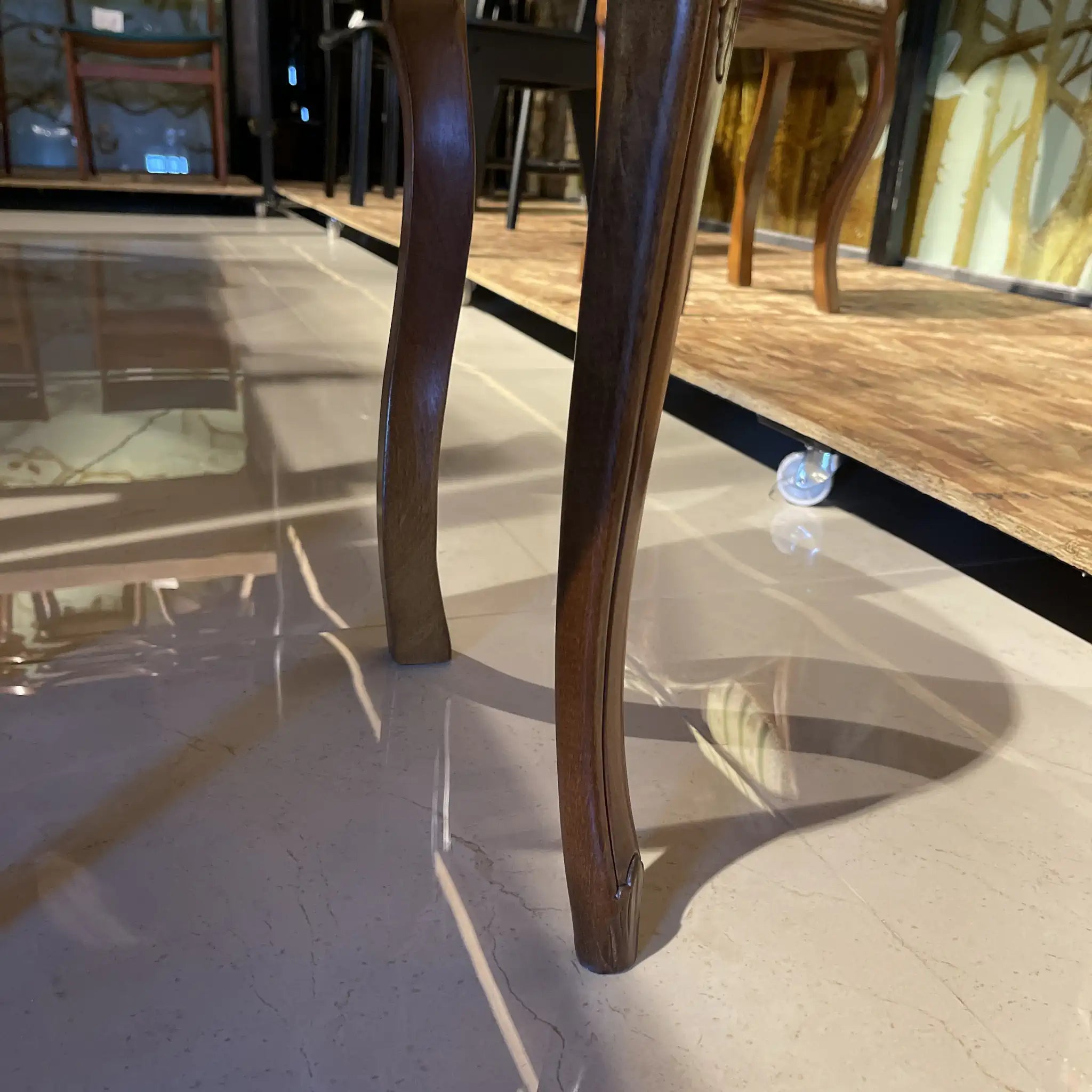 Antique Dining Chair / Rococo Style (Louis XV Style) / Cabriole Legs, Rocaille Relief, Jacquard Seat