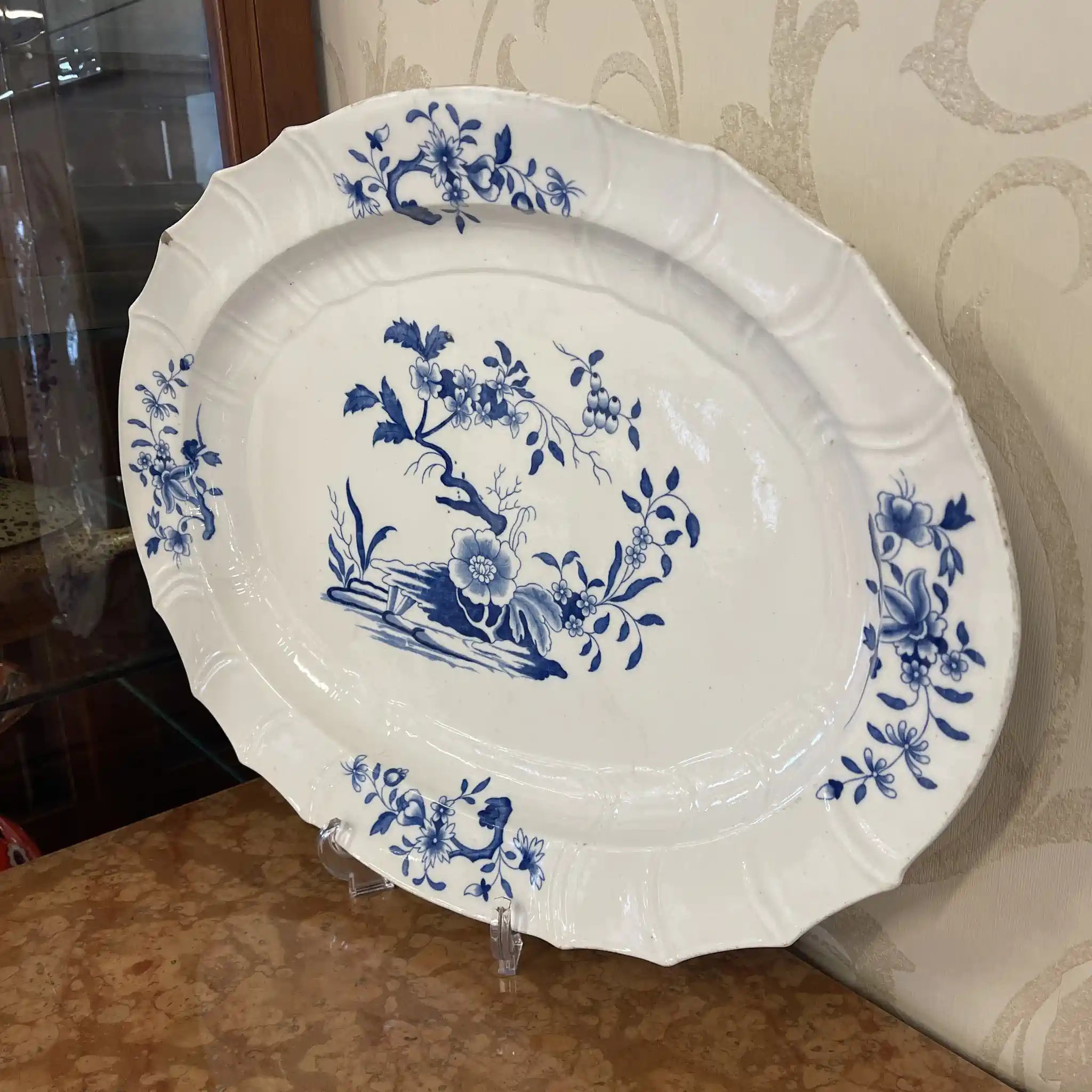 Antique large plate / Tournai kiln / floral and rock decoration / 18th century / Belgium