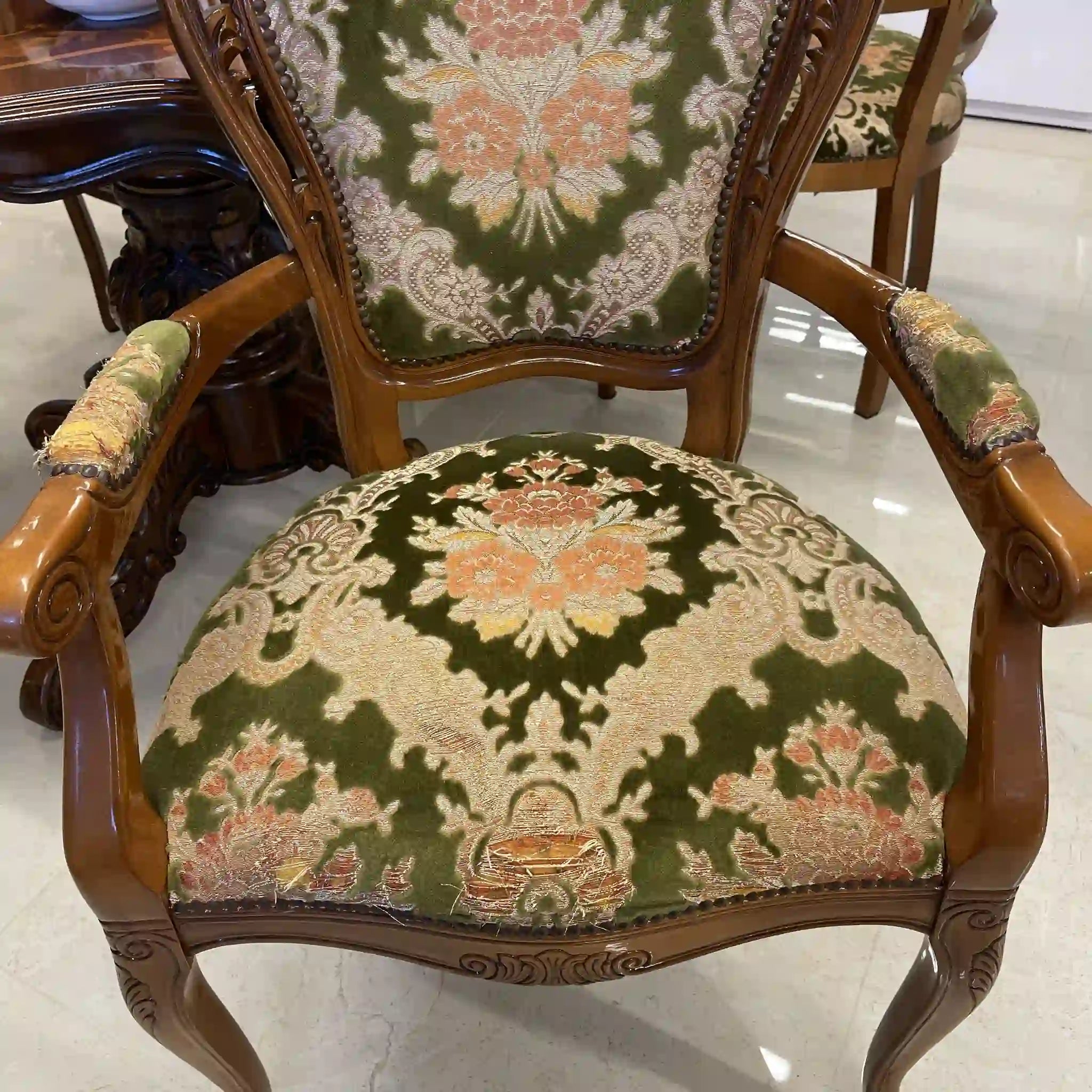 【リユース】 アンティーク調アームチェア / イタリア / 金華山織り