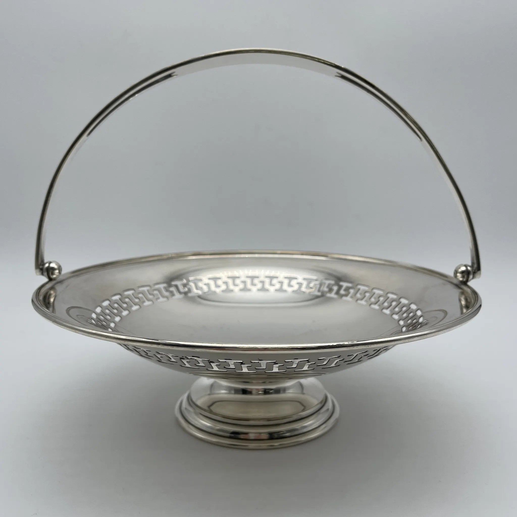 Vintage Compote / Estimated 1920s-1950s / Silver-plated / England / Openwork, Swing Handle, with Legs
