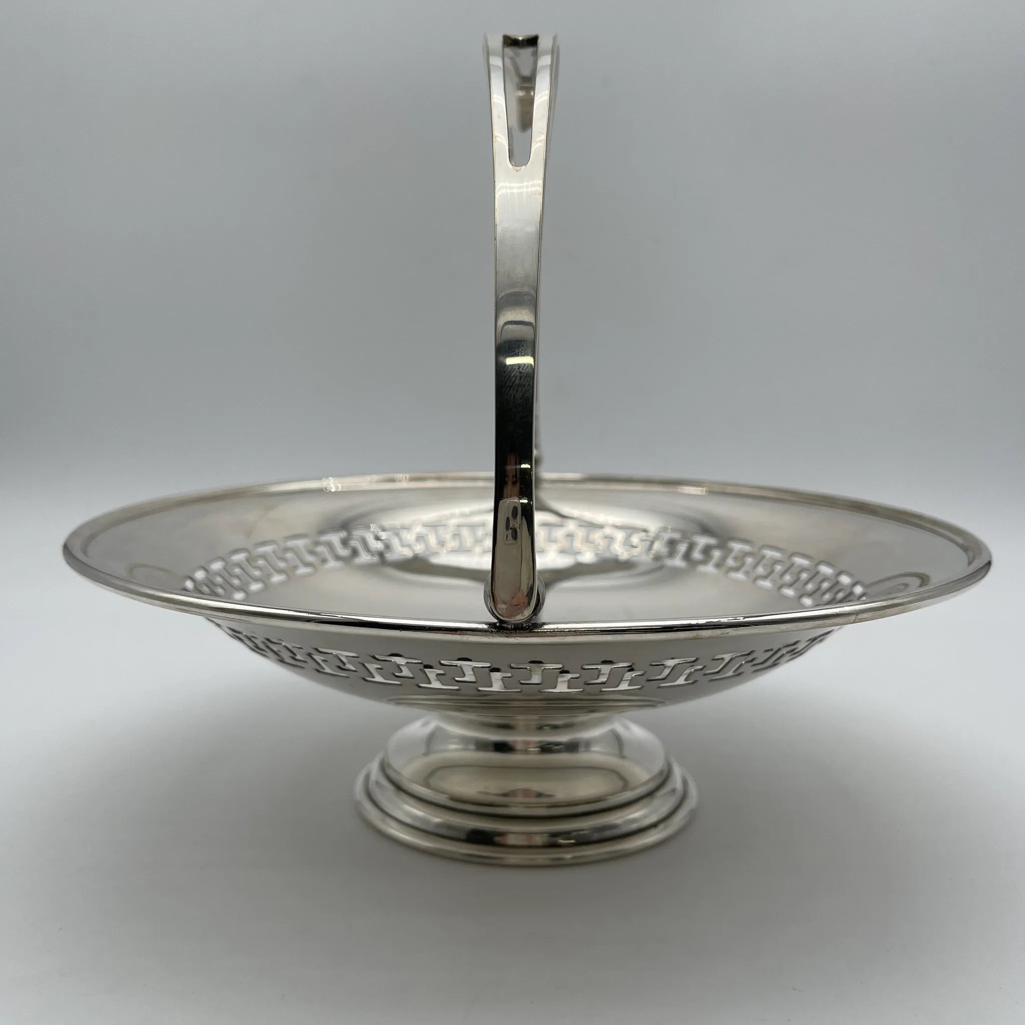 Vintage Compote / Estimated 1920s-1950s / Silver-plated / England / Openwork, Swing Handle, with Legs