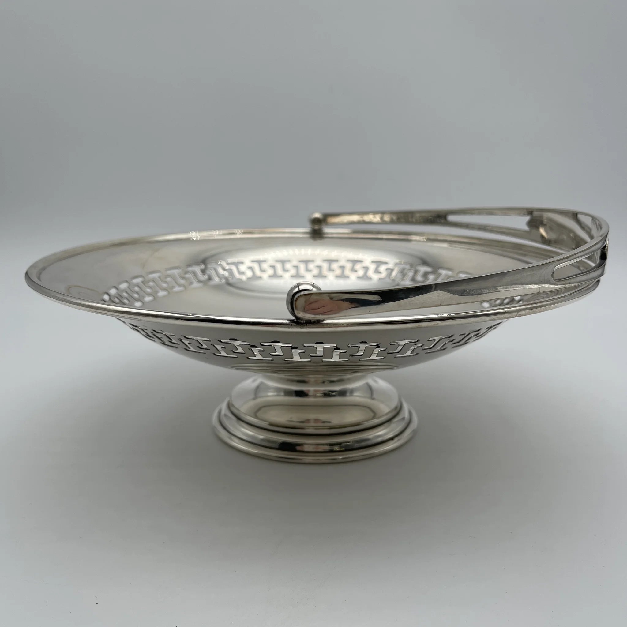 Vintage Compote / Estimated 1920s-1950s / Silver-plated / England / Openwork, Swing Handle, with Legs