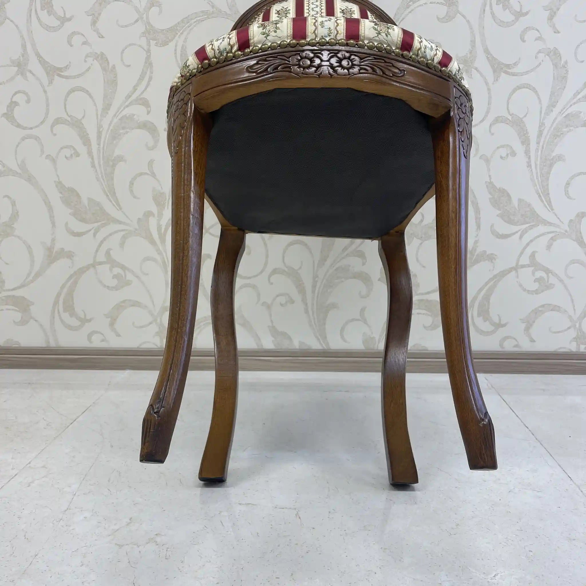 【アンティーク】 ダイニングチェア / ロココ様式(ルイ15世様式) / カブリオールレッグ,ロカイユレリーフ,ジャガード織座面