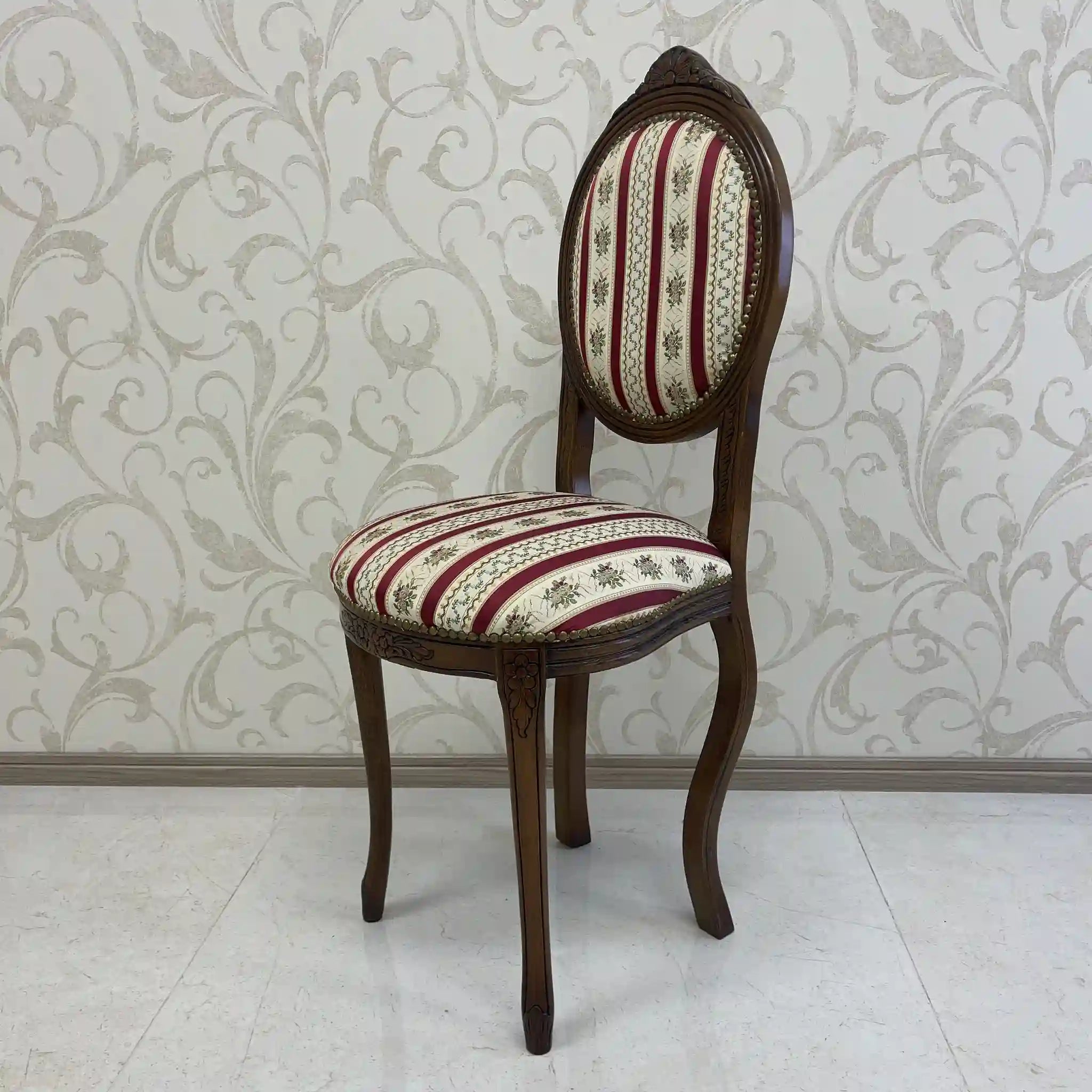 【アンティーク】 ダイニングチェア / ロココ様式(ルイ15世様式) / カブリオールレッグ,ロカイユレリーフ,ジャガード織座面