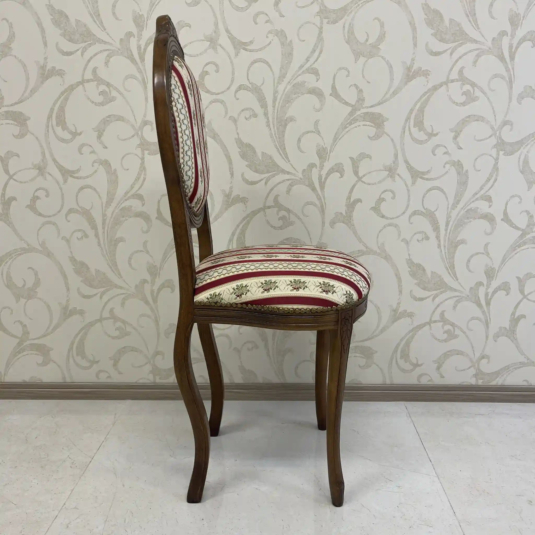 【アンティーク】 ダイニングチェア / ロココ様式(ルイ15世様式) / カブリオールレッグ,ロカイユレリーフ,ジャガード織座面