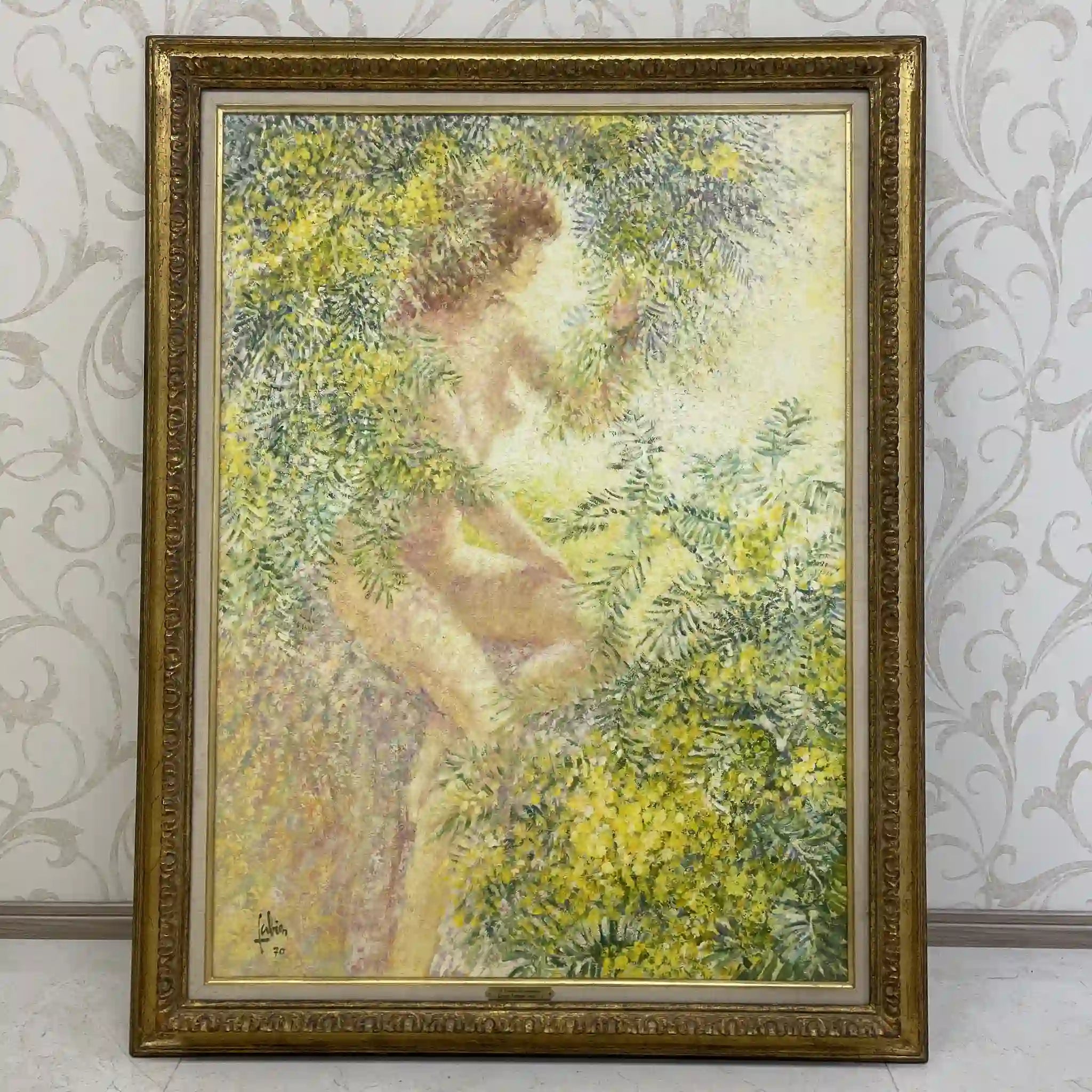 【复古】油画/ Louis Fabien / A l'ombre des mimosas / 20世纪/画布/法国/印象派,米莫莎