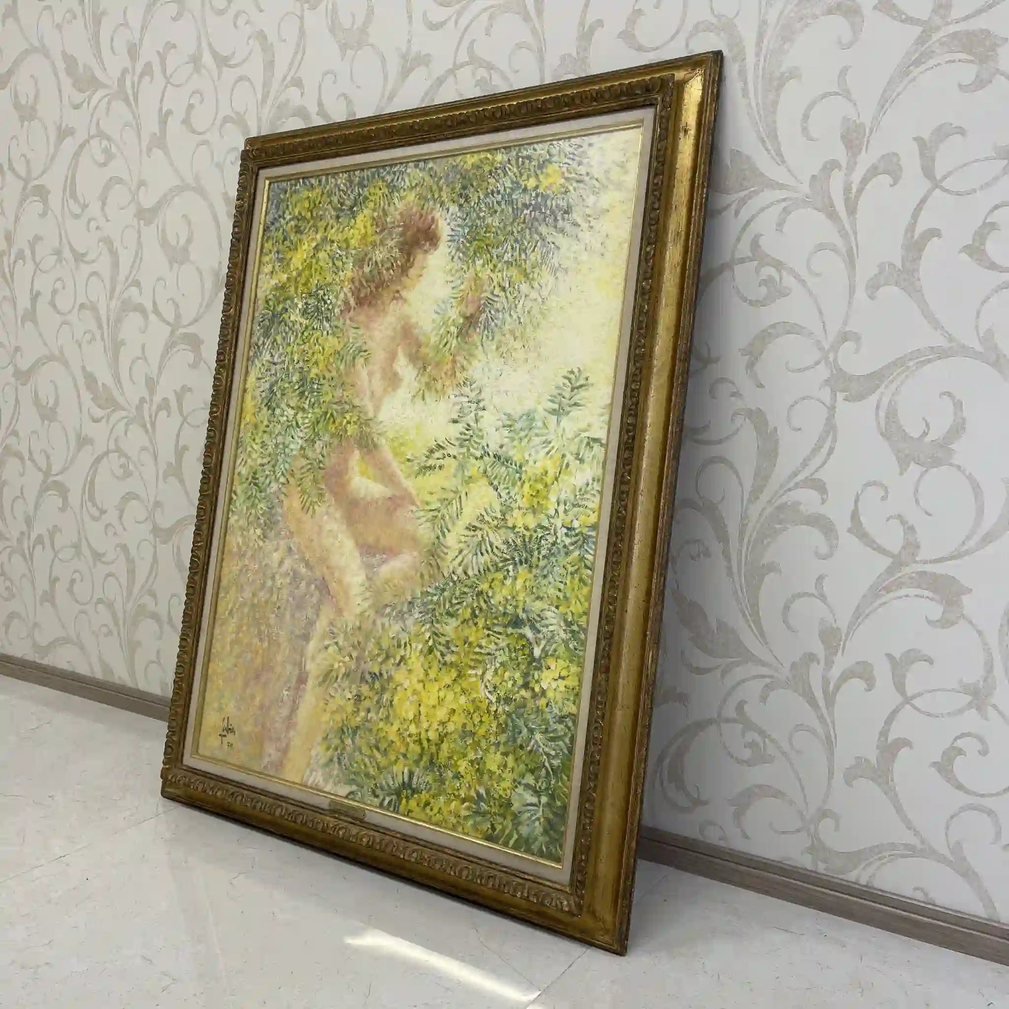 【复古】油画/ Louis Fabien / A l'ombre des mimosas / 20世纪/画布/法国/印象派,米莫莎
