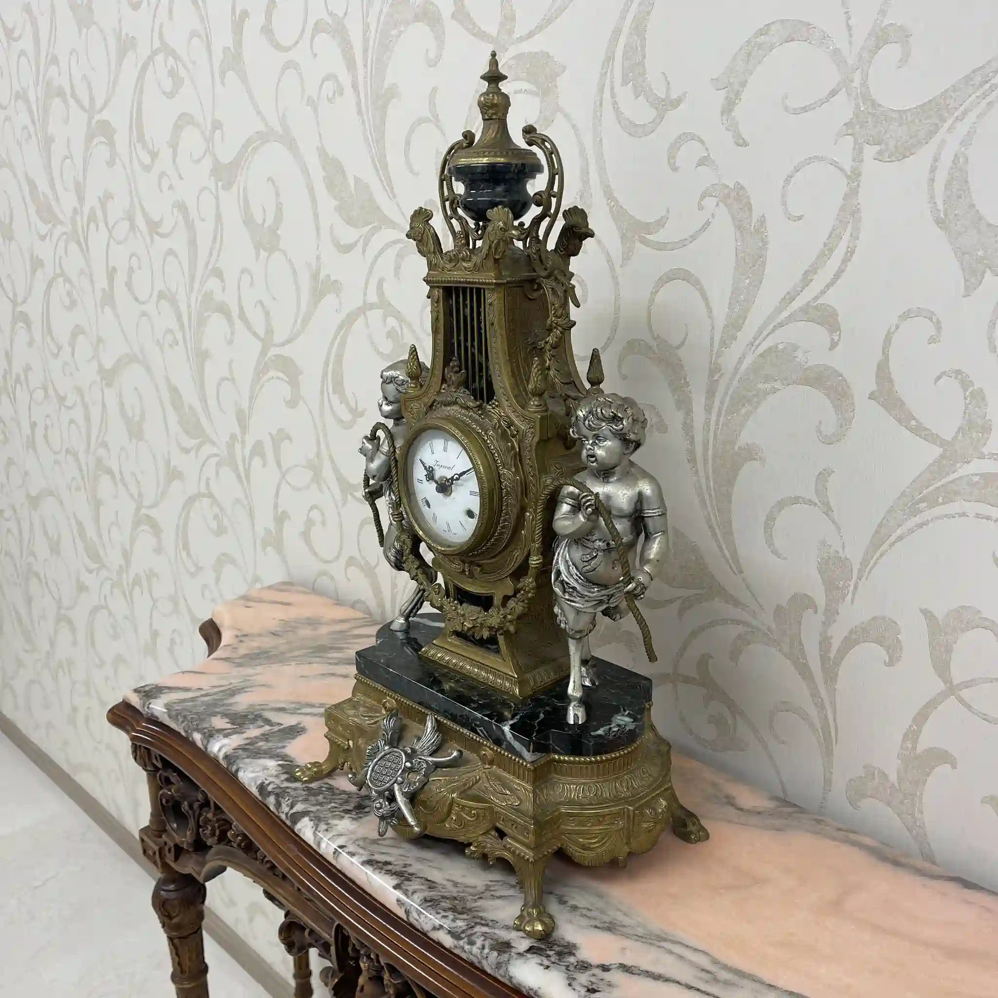 【ビンテージ】 置き時計 / Imperial(インペリアル) / ルイ15世様式 / 真鍮 / イタリア / オルモン装飾,アカンサス文様,ゴールドフィニッシュ