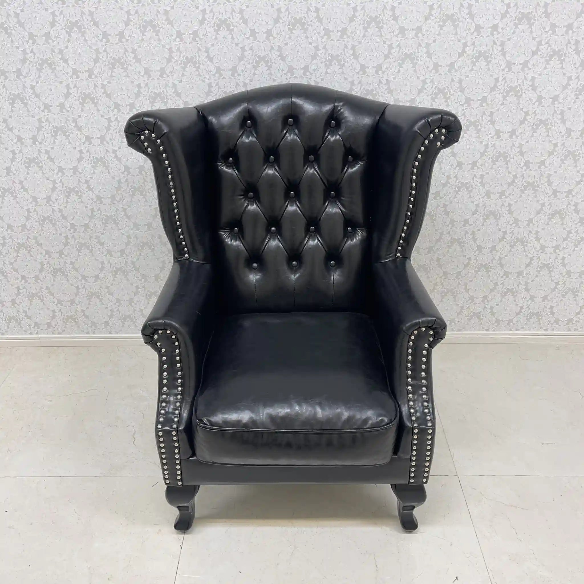 【リユース】 チェスターフィールド ソファ 1P / VINCENT (ヴィンセント) / 猫脚シリーズ / ウィングバックSA925モデル / 合成皮革 / ウィングバック,カブリオールレッグ(猫脚)