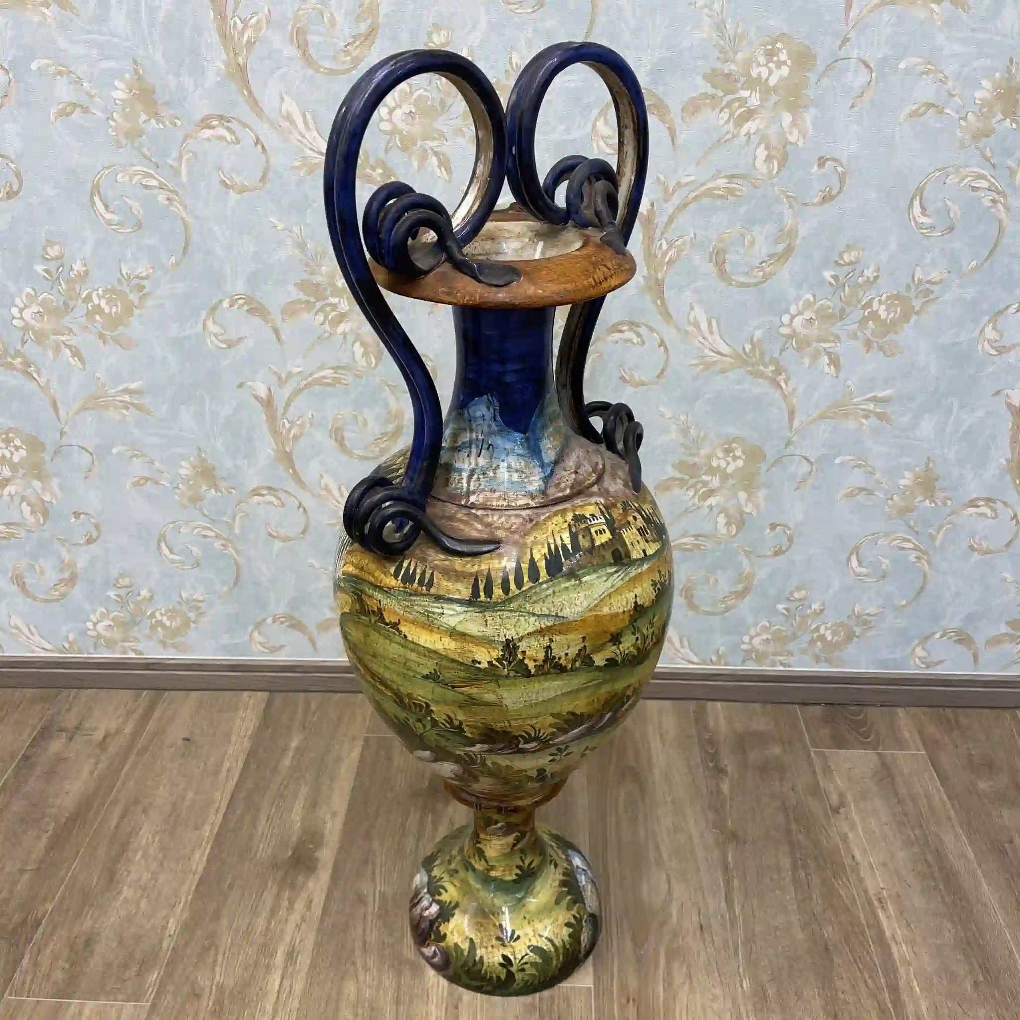 【ビンテージ】 花瓶 / マヨルカ焼き / 錫釉彩色,ハンドペイント,