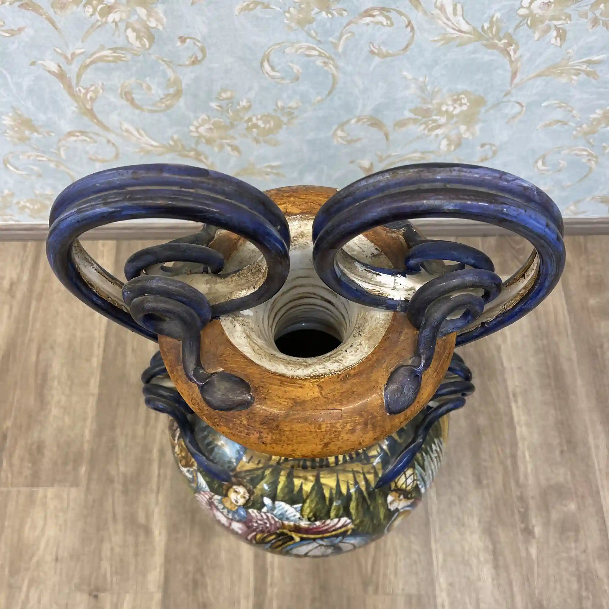 【ビンテージ】 花瓶 / マヨルカ焼き / 錫釉彩色,ハンドペイント,