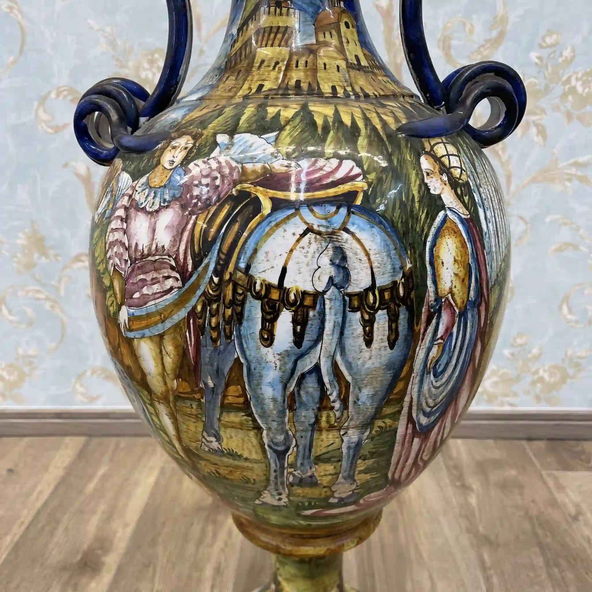 【ビンテージ】 花瓶 / マヨルカ焼き / 錫釉彩色,ハンドペイント,