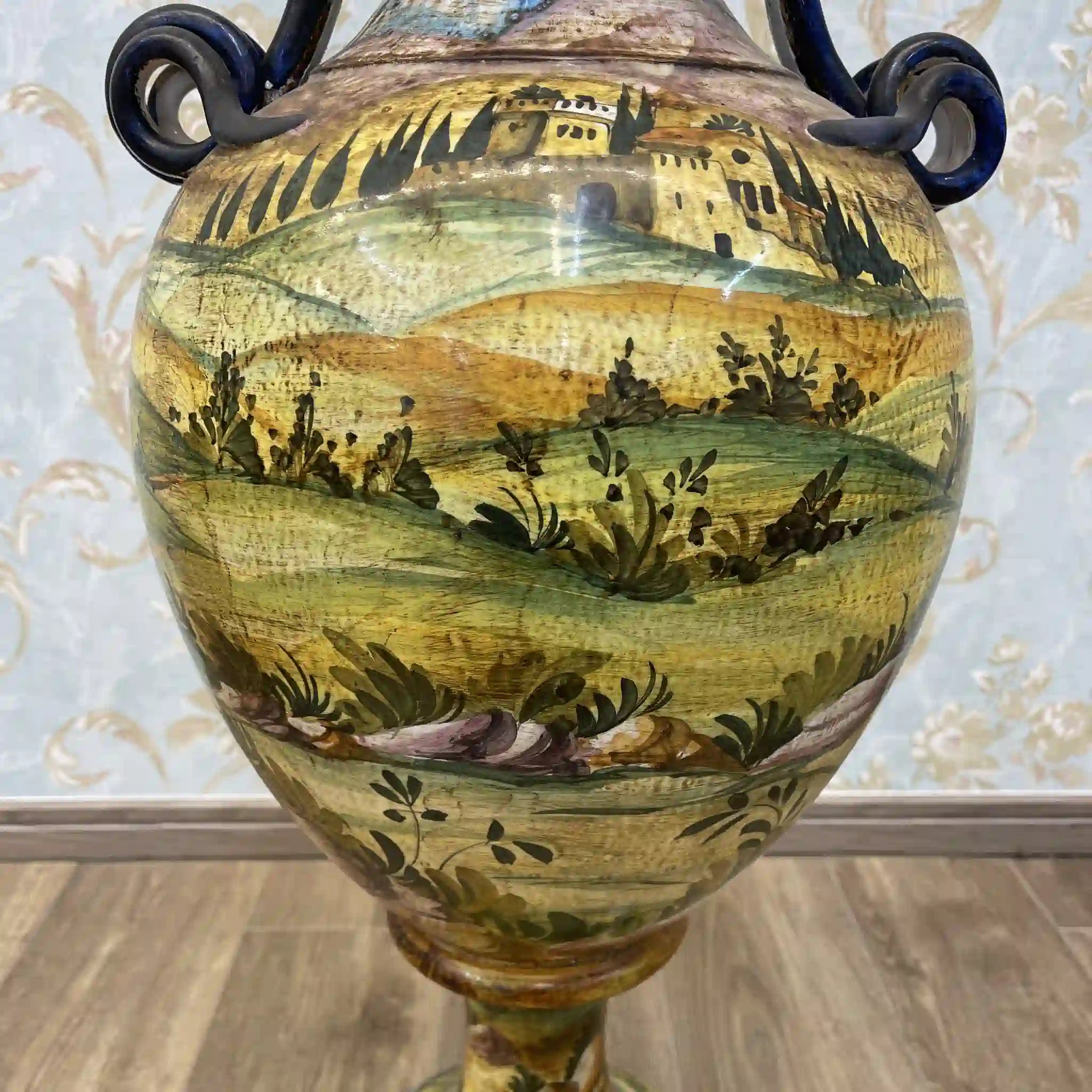 【ビンテージ】 花瓶 / マヨルカ焼き / 錫釉彩色,ハンドペイント,