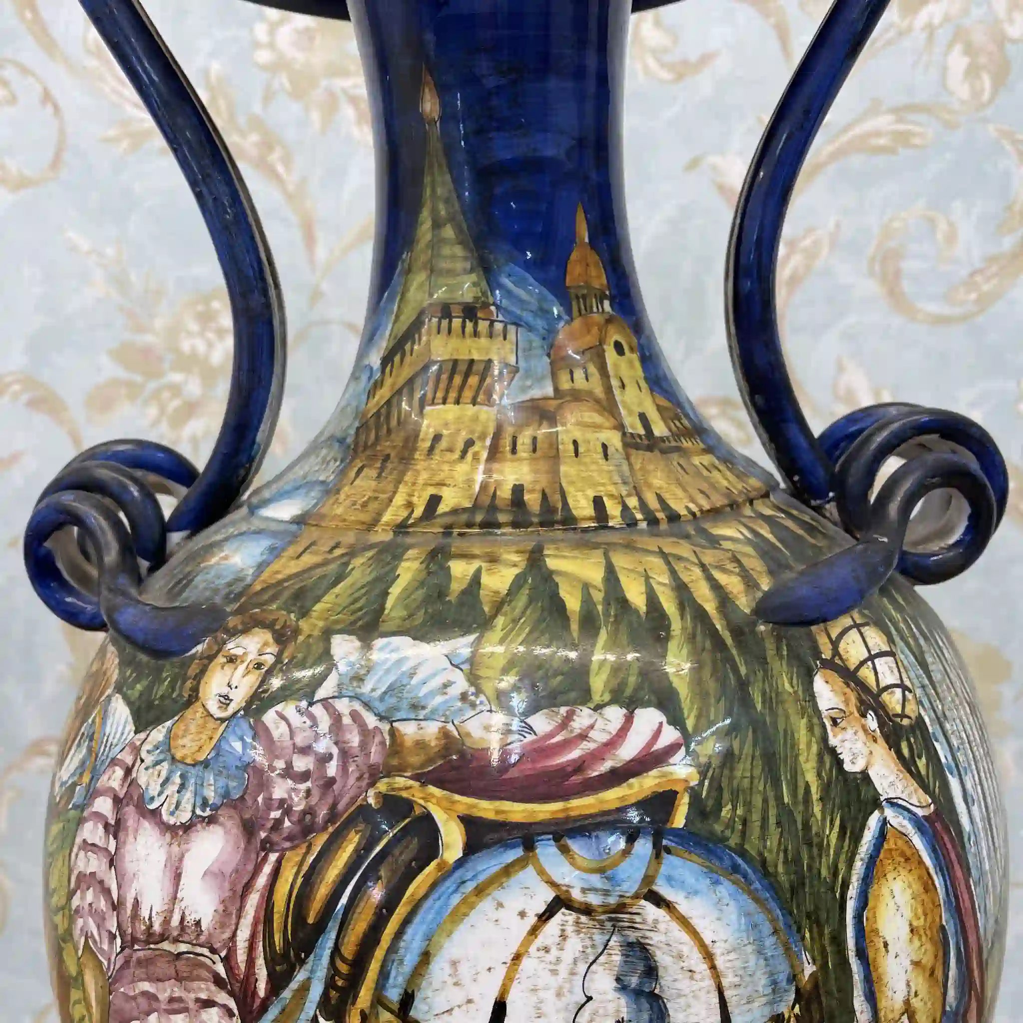 【ビンテージ】 花瓶 / マヨルカ焼き / 錫釉彩色,ハンドペイント,