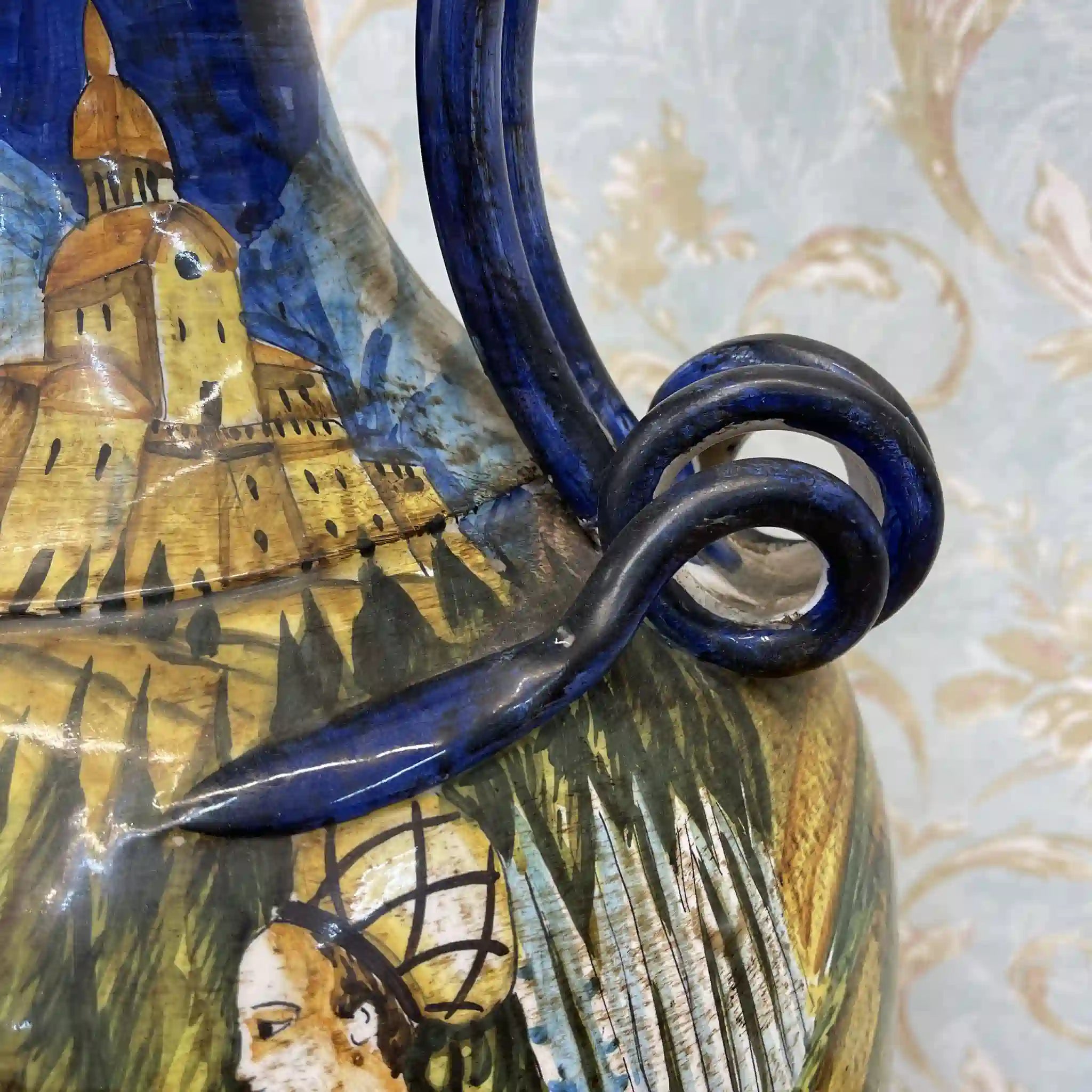 【ビンテージ】 花瓶 / マヨルカ焼き / 錫釉彩色,ハンドペイント,