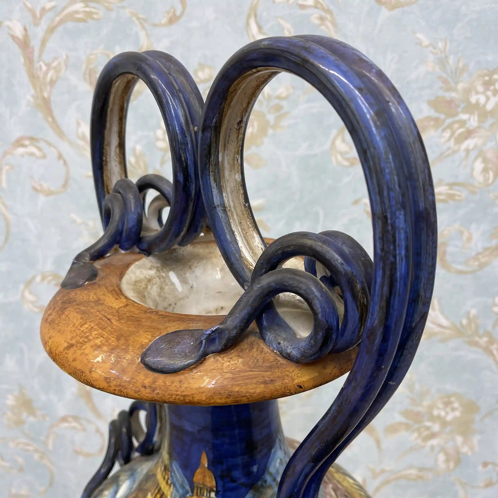 【ビンテージ】 花瓶 / マヨルカ焼き / 錫釉彩色,ハンドペイント,