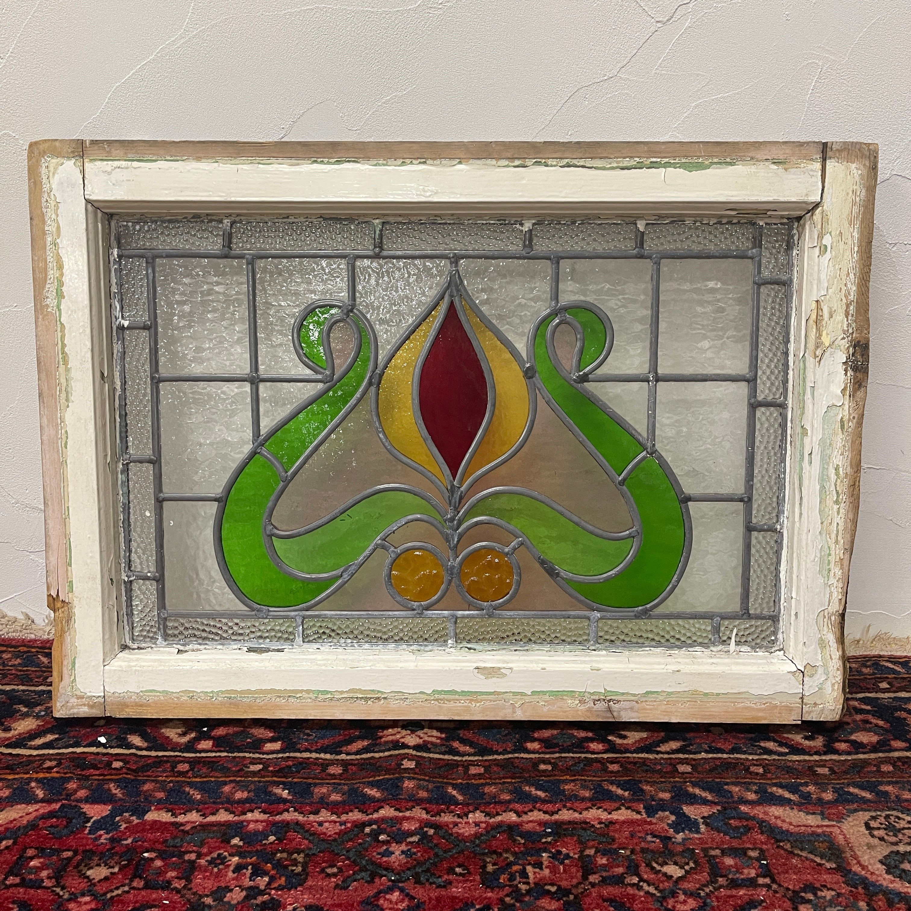 【アンティーク】 ステンドグラス / アール・ヌーヴォー / 20世紀初頭 (推定) / ガラス / イギリス / テクスチャード・ガラス, 植物モチーフ