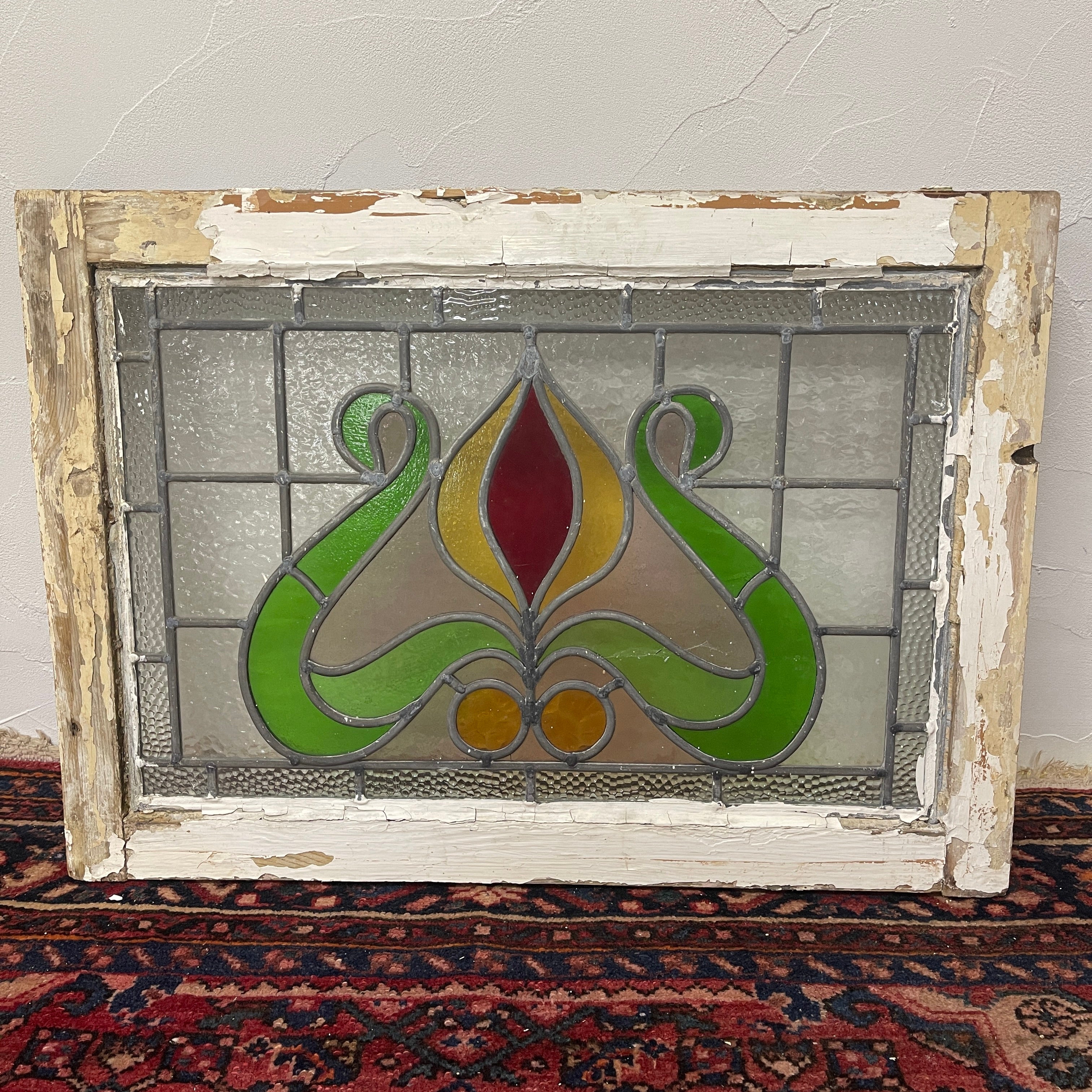 【アンティーク】 ステンドグラス / アール・ヌーヴォー / 20世紀初頭 (推定) / ガラス / イギリス / テクスチャード・ガラス, 植物モチーフ