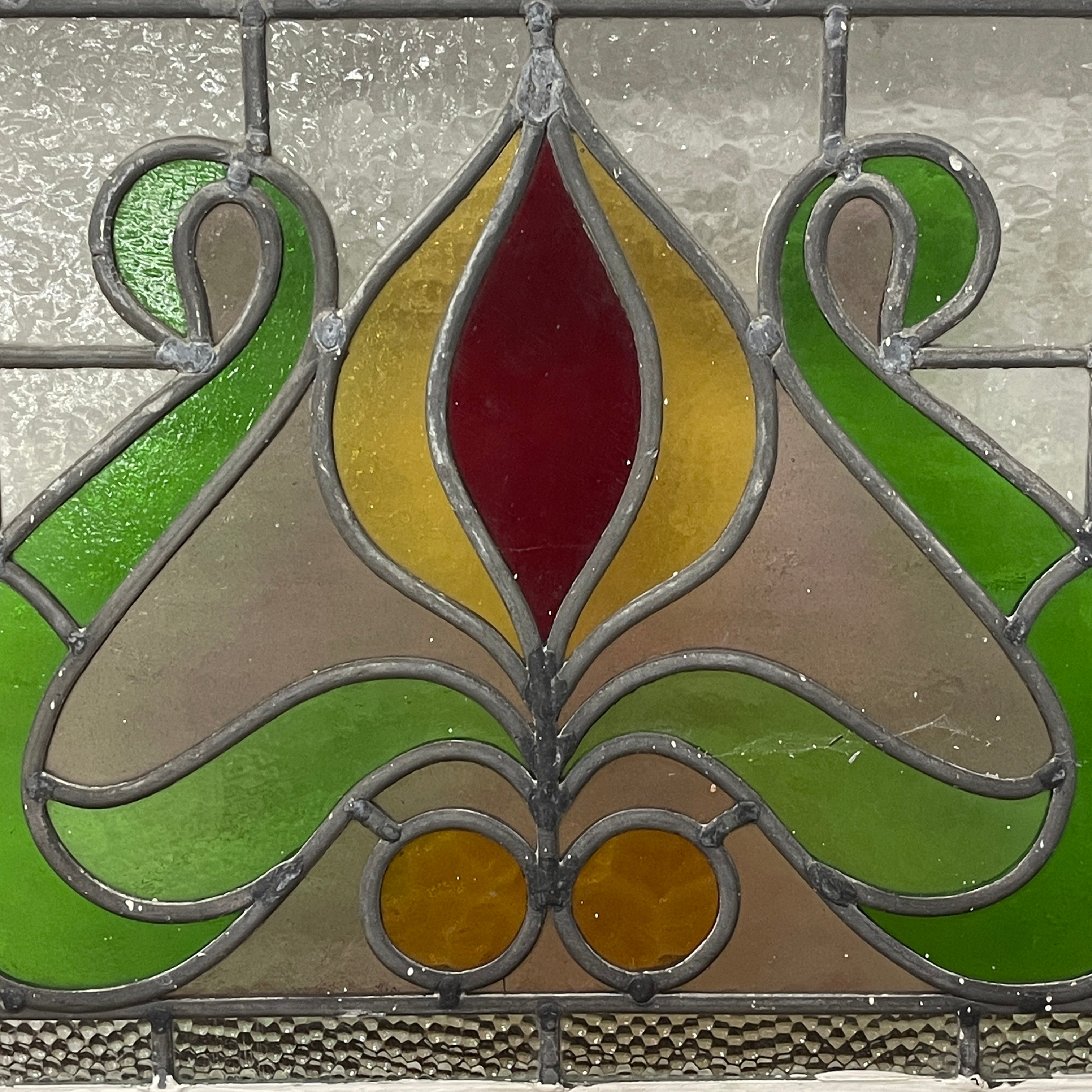 【アンティーク】 ステンドグラス / アール・ヌーヴォー / 20世紀初頭 (推定) / ガラス / イギリス / テクスチャード・ガラス, 植物モチーフ