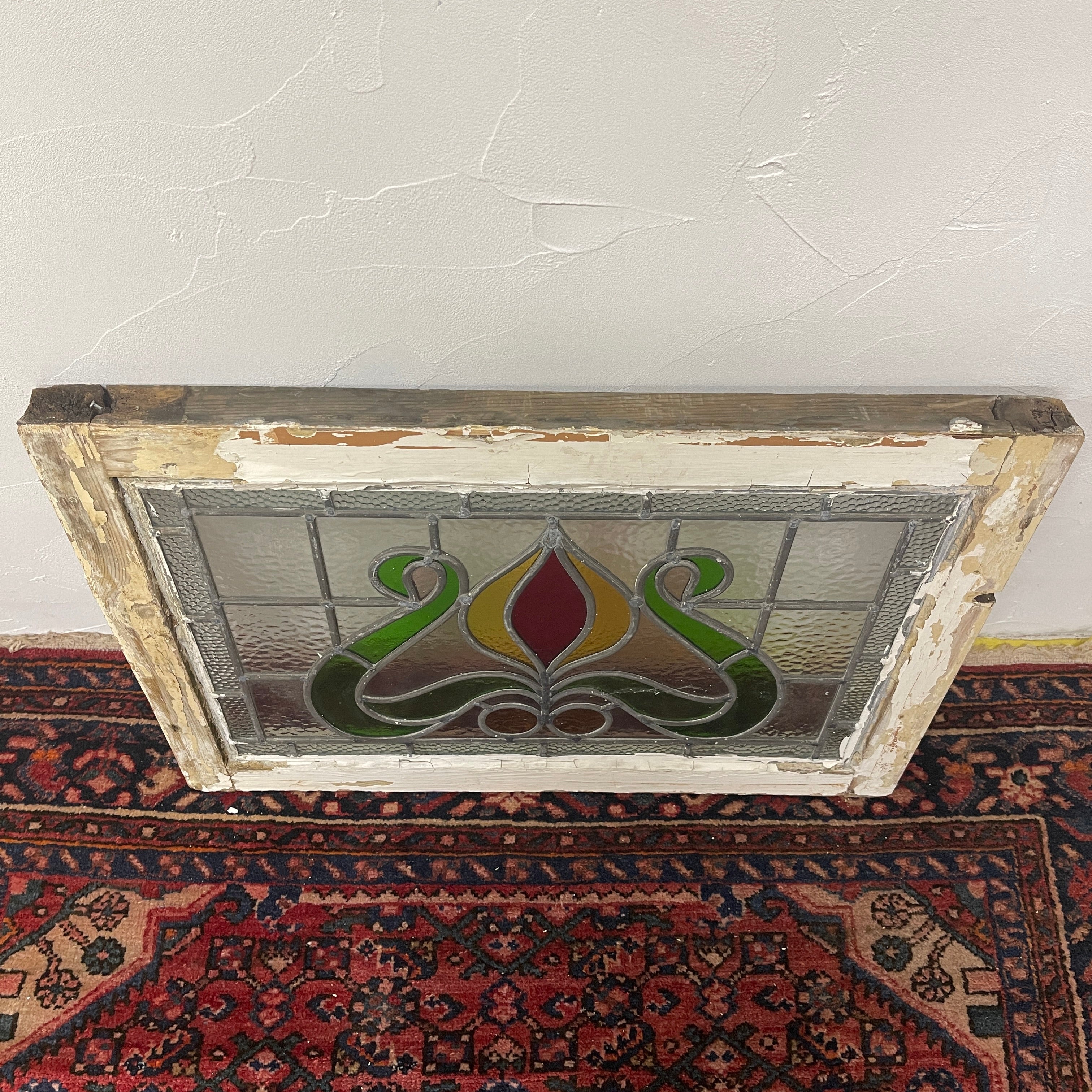 【アンティーク】 ステンドグラス / アール・ヌーヴォー / 20世紀初頭 (推定) / ガラス / イギリス / テクスチャード・ガラス, 植物モチーフ