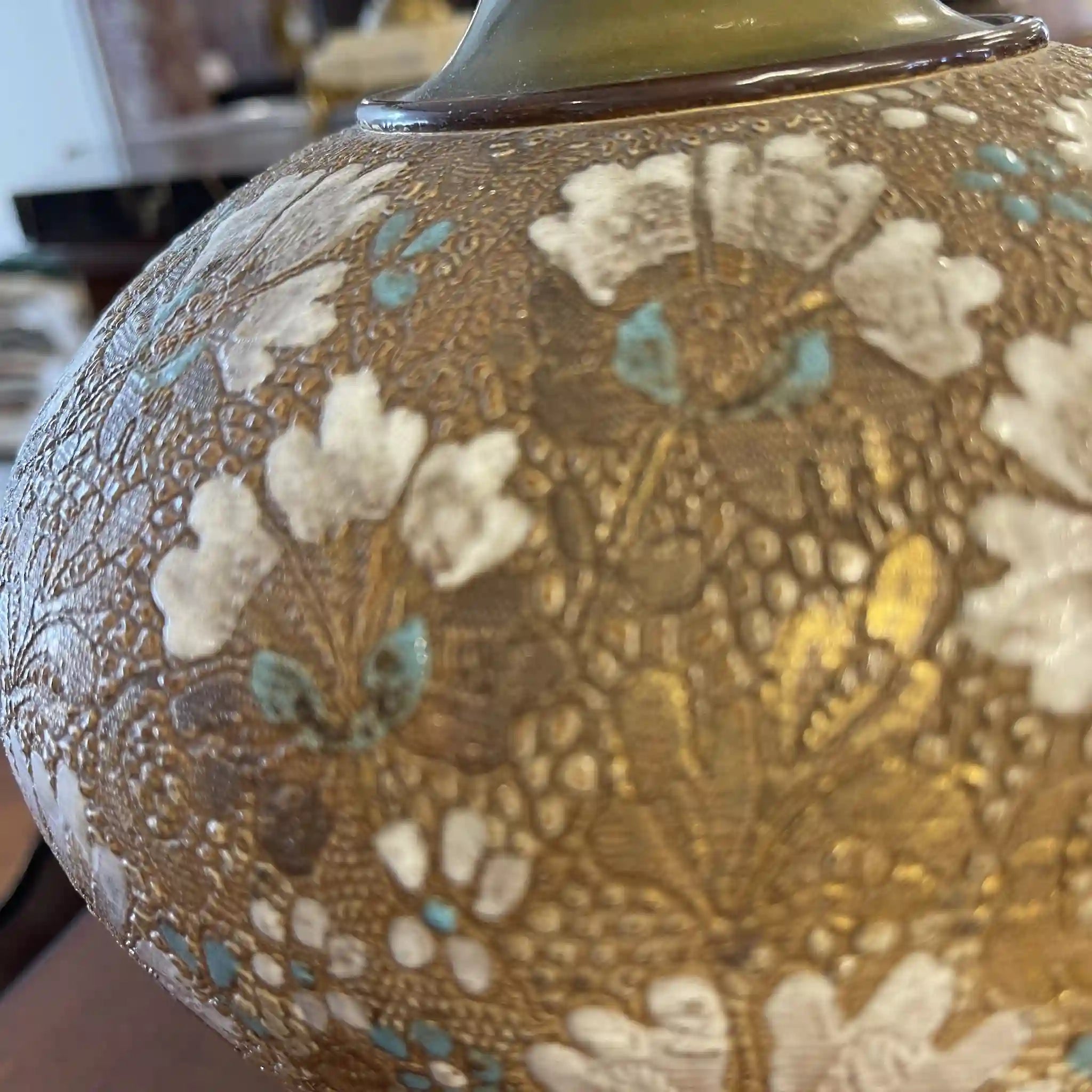 花瓶/ ROYAL DOULTON / SLATER / SLATER, 兰贝斯窑(Lambethware) / 20年代- 30年代左右/英国/斯莱特专利技术,蕾丝转印装饰,手工珐琅着色