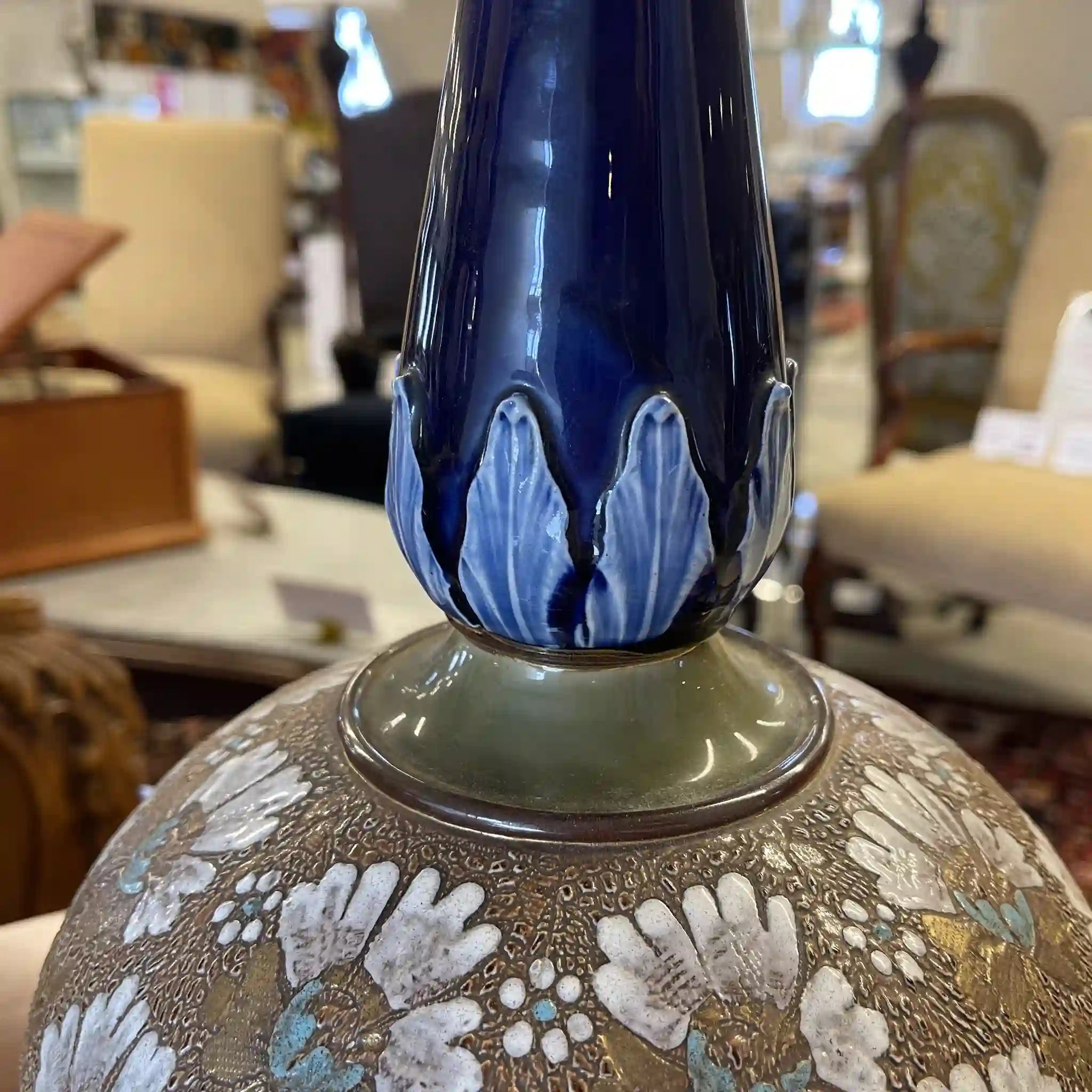 花瓶/ Royal Doulton / SLATER, 兰贝斯窑(Lambethware) / 20年代- 30年代左右/英国/斯莱特专利技术,蕾丝转印装饰,手工珐琅着色