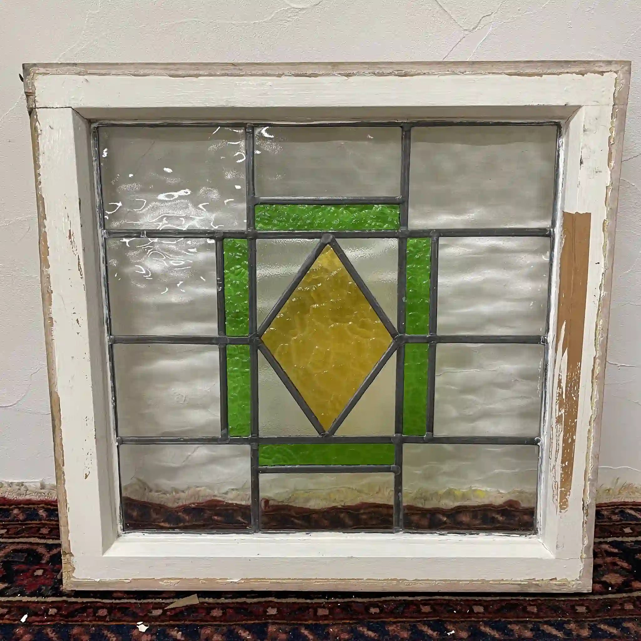 【アンティーク】 ステンドグラス / アール・デコ / 20世紀初頭 (推定) / ガラス / イギリス / テクスチャード・ガラス, 幾何学的デザイン