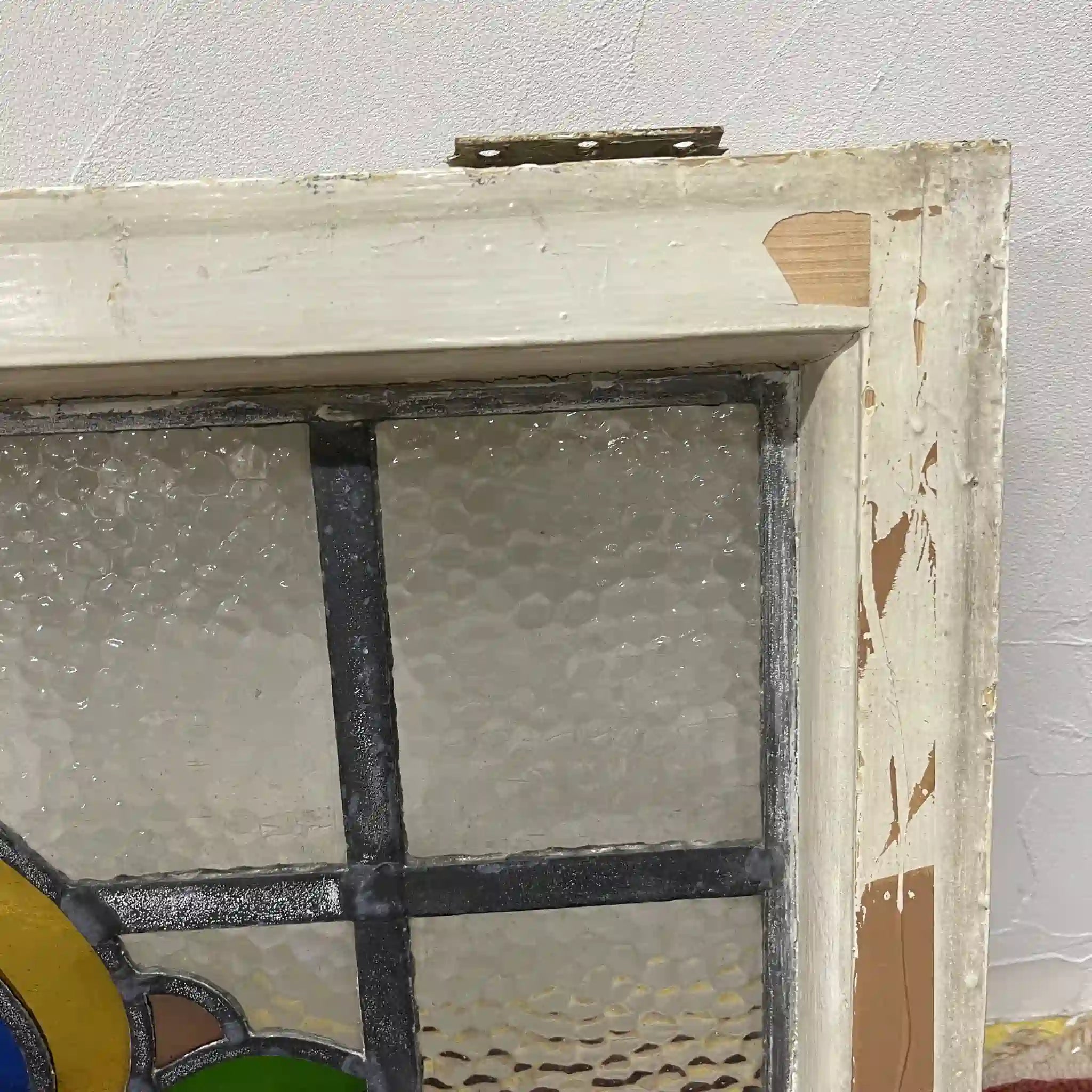 【アンティーク】 ステンドグラス / アール・ヌーヴォー / 20世紀初頭 (推定) / ガラス / イギリス / テクスチャード・ガラス, チューリップモチーフ, 蝶番付