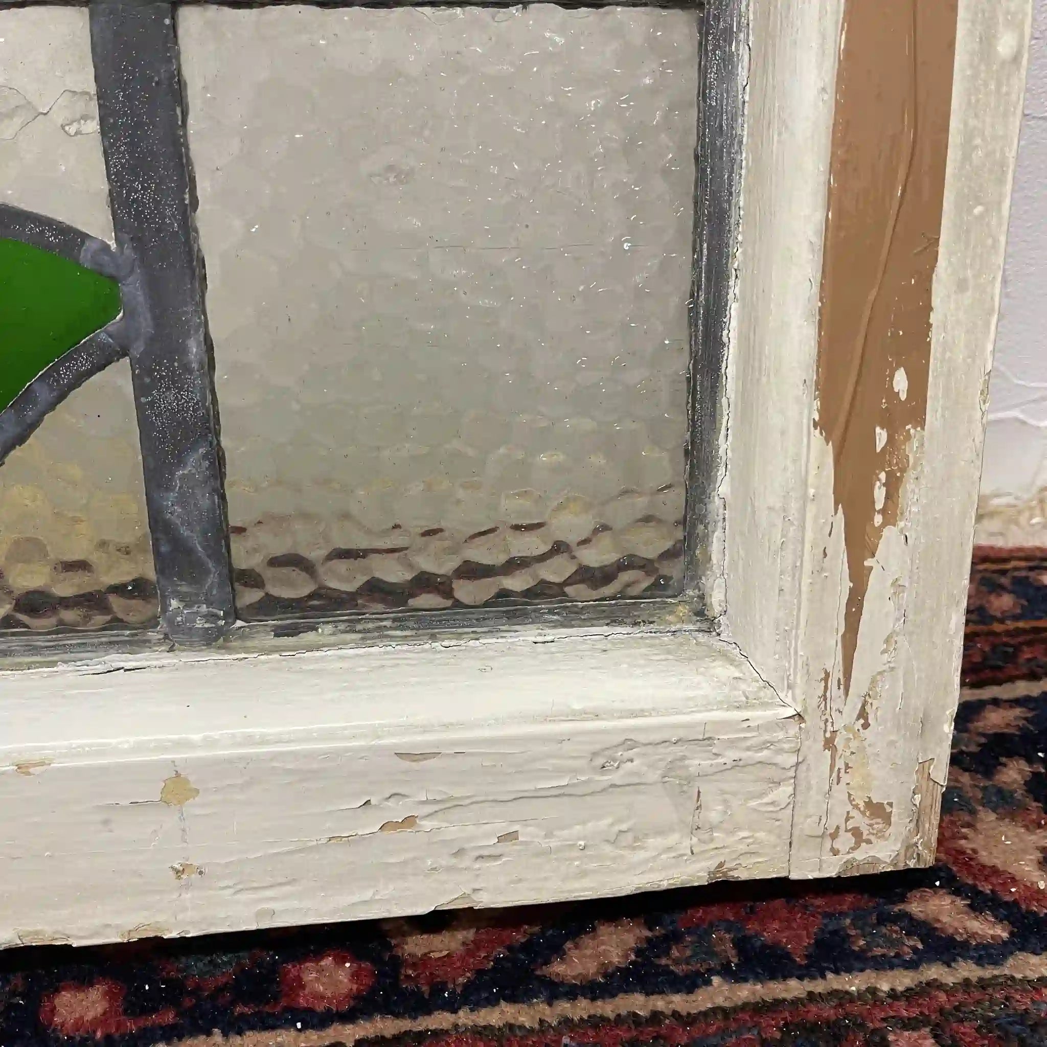 【アンティーク】 ステンドグラス / アール・ヌーヴォー / 20世紀初頭 (推定) / ガラス / イギリス / テクスチャード・ガラス, チューリップモチーフ, 蝶番付